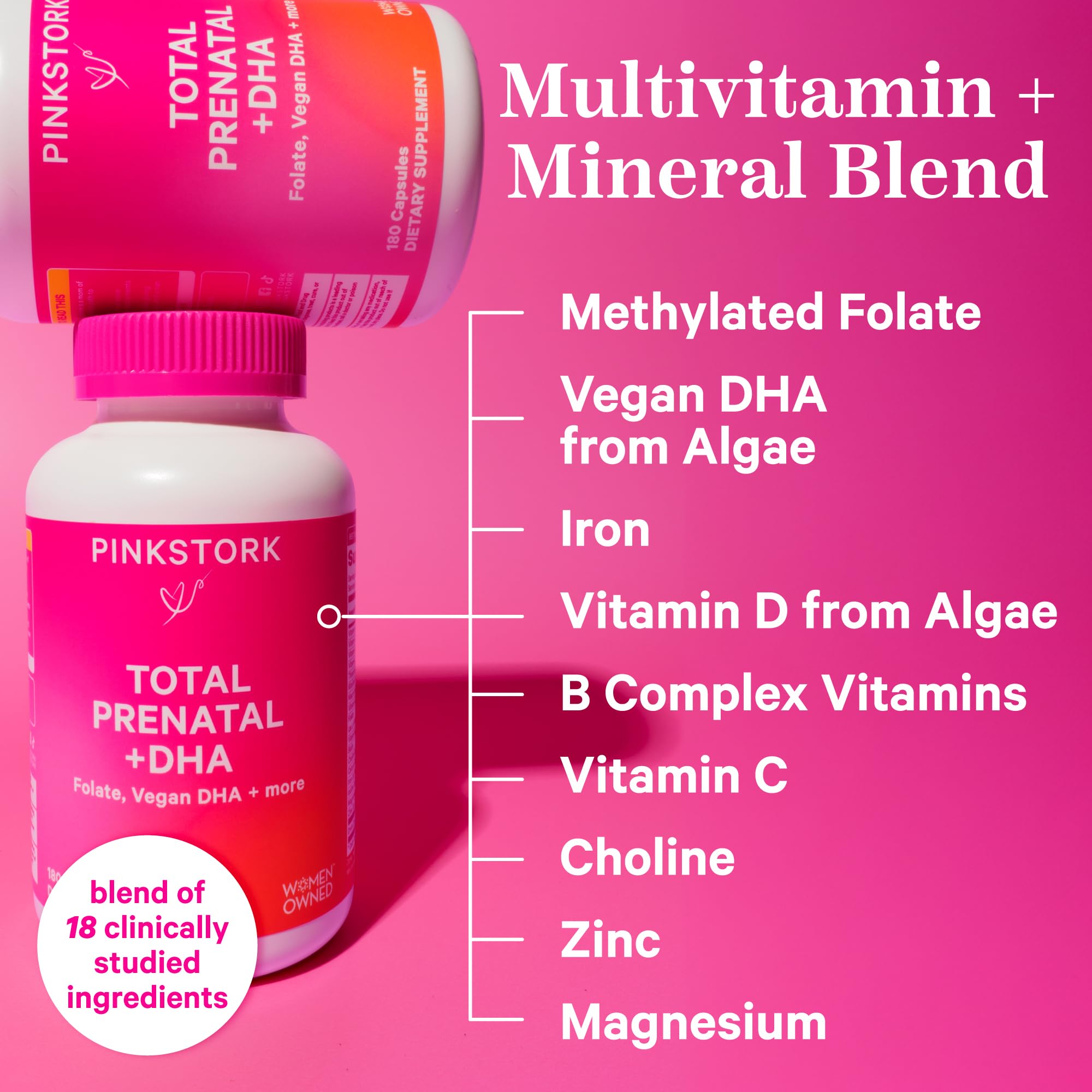 Foto 3 pulgar | Vitaminas Prenatales Pink Stork Total Con Dha, Folato Y Hierro 180 Cápsulas - Venta Internacional.