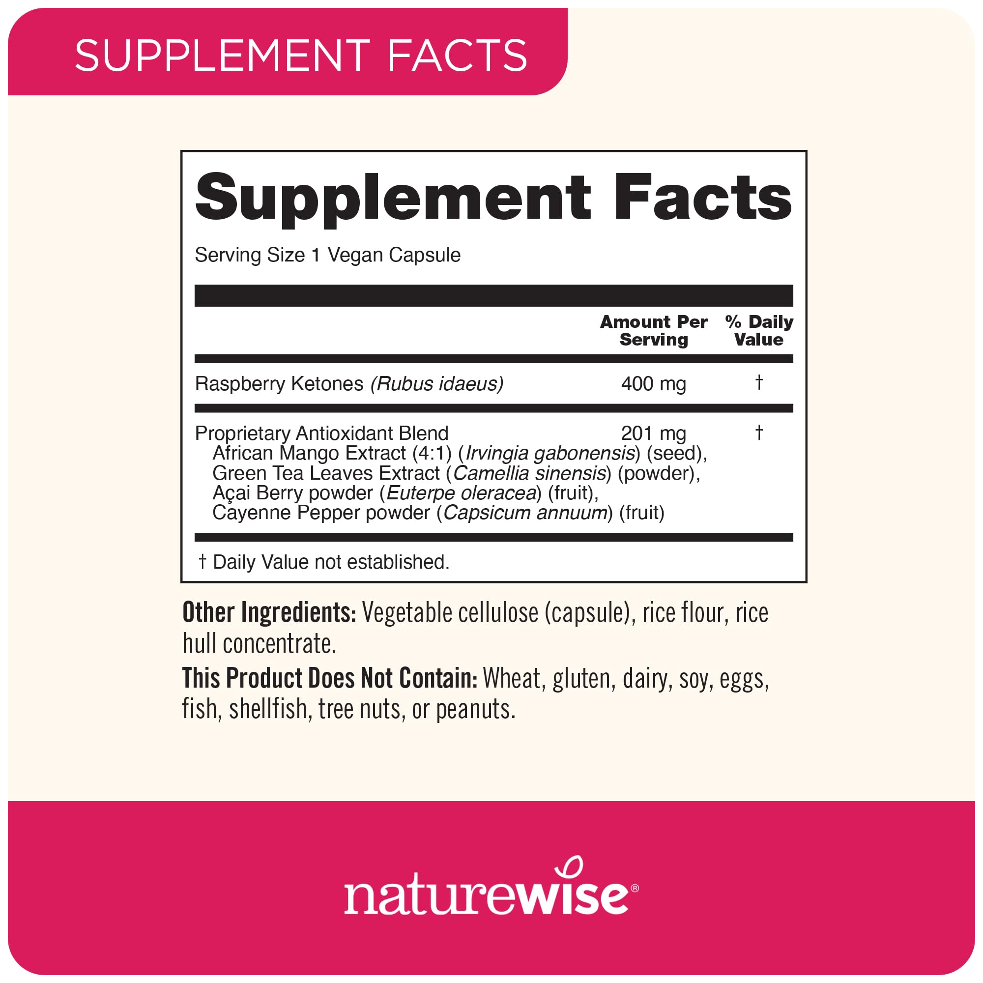 Foto 4 pulgar | Suplemento Naturewise Raspberry Ketones Plus 120 Cápsulas - Venta Internacional.