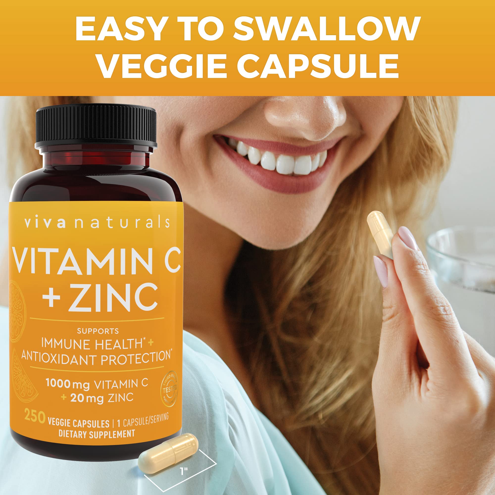Foto 5 pulgar | Suplemento Viva Naturals De Vitamina C De 1000 Mg Con Zinc, 20 Mg, 250 Cápsulas - Venta Internacional.