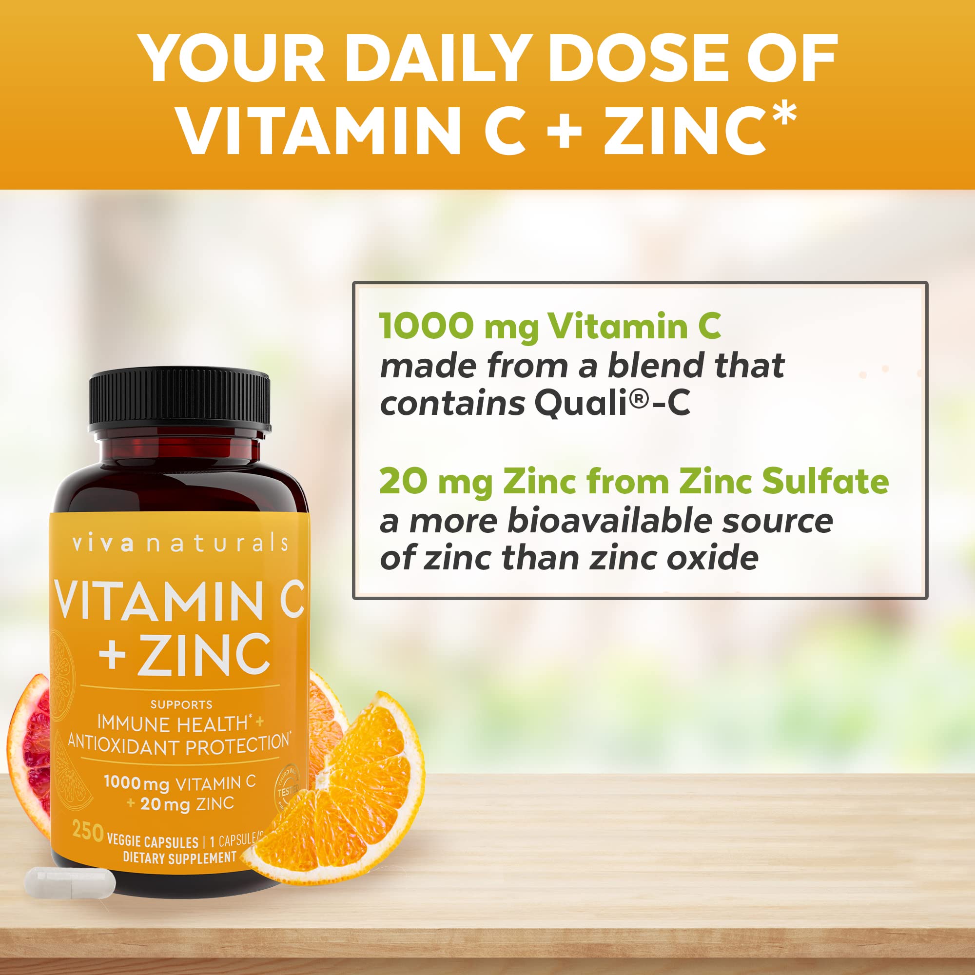 Foto 8 pulgar | Suplemento Viva Naturals De Vitamina C De 1000 Mg Con Zinc, 20 Mg, 250 Cápsulas - Venta Internacional.