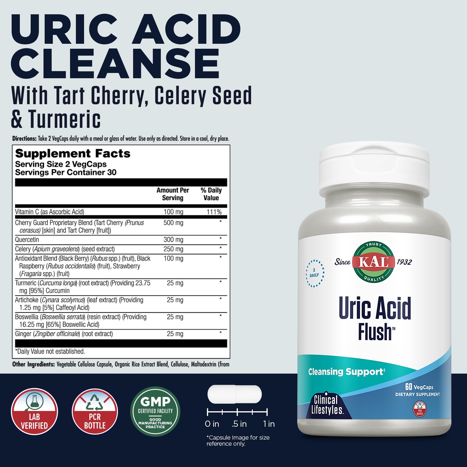 Foto 4 pulgar | Suplemento Kal Uric Acid Flush Joint Health, 60 Cápsulas Vegetarianas - Venta Internacional.