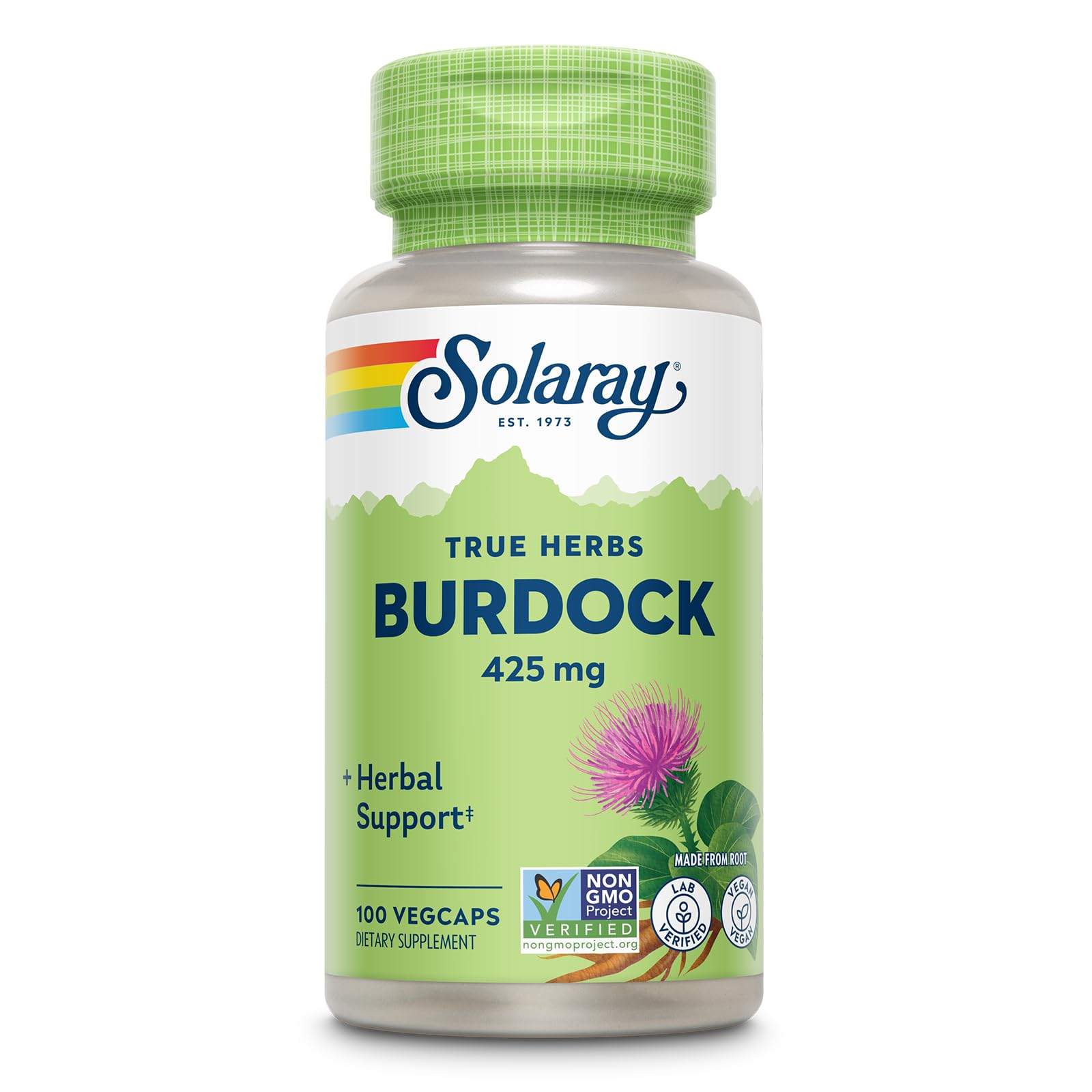 Suplemento Solaray: Raíz De Bardana, 425 Mg, 100 Cápsulas Vegetales - Venta Internacional.