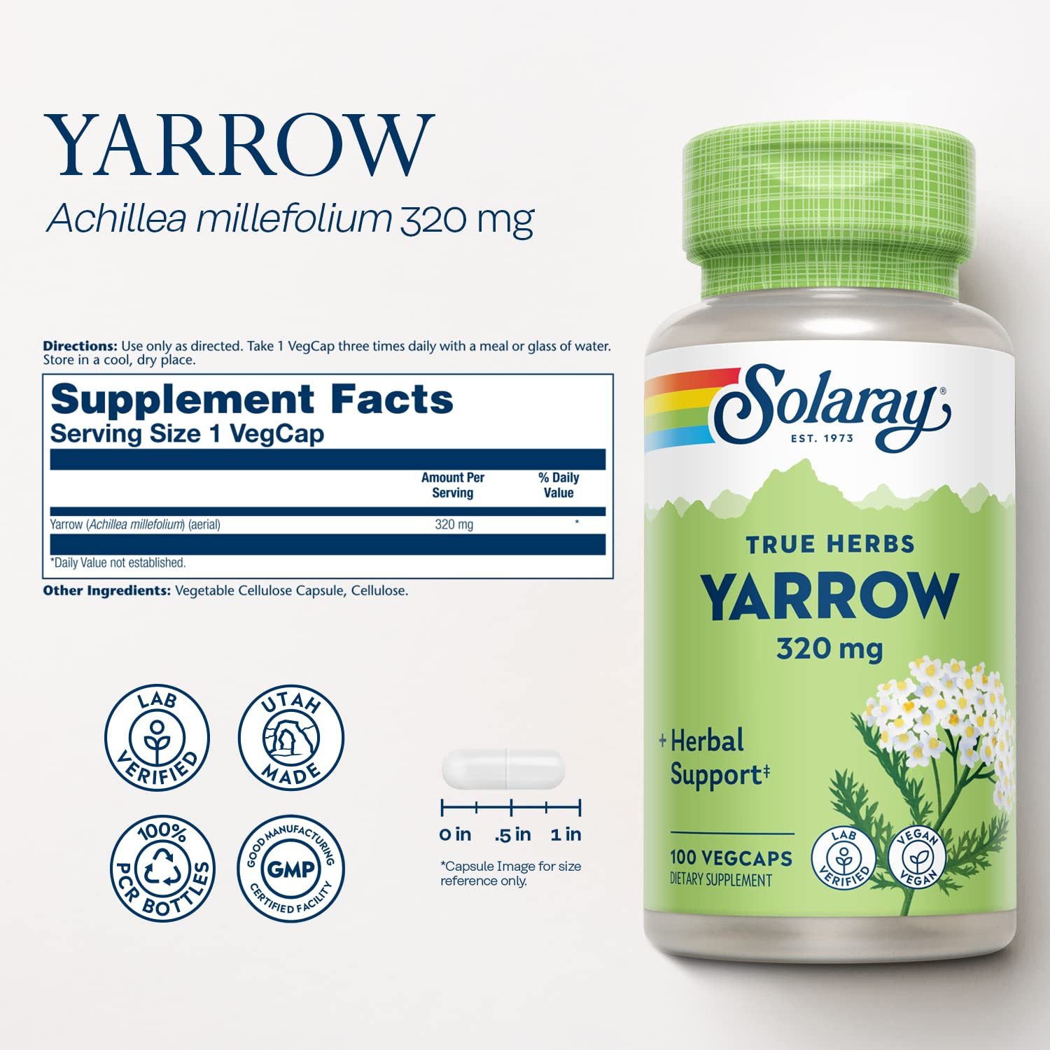 Foto 3 pulgar | Suplemento Solaray Yarrow 320 Mg Whole Aerial 100 Cápsulas Vegetarianas - Venta Internacional.