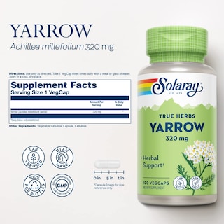 Foto 2 | Suplemento Solaray Yarrow 320 Mg Whole Aerial 100 Cápsulas Vegetarianas - Venta Internacional.