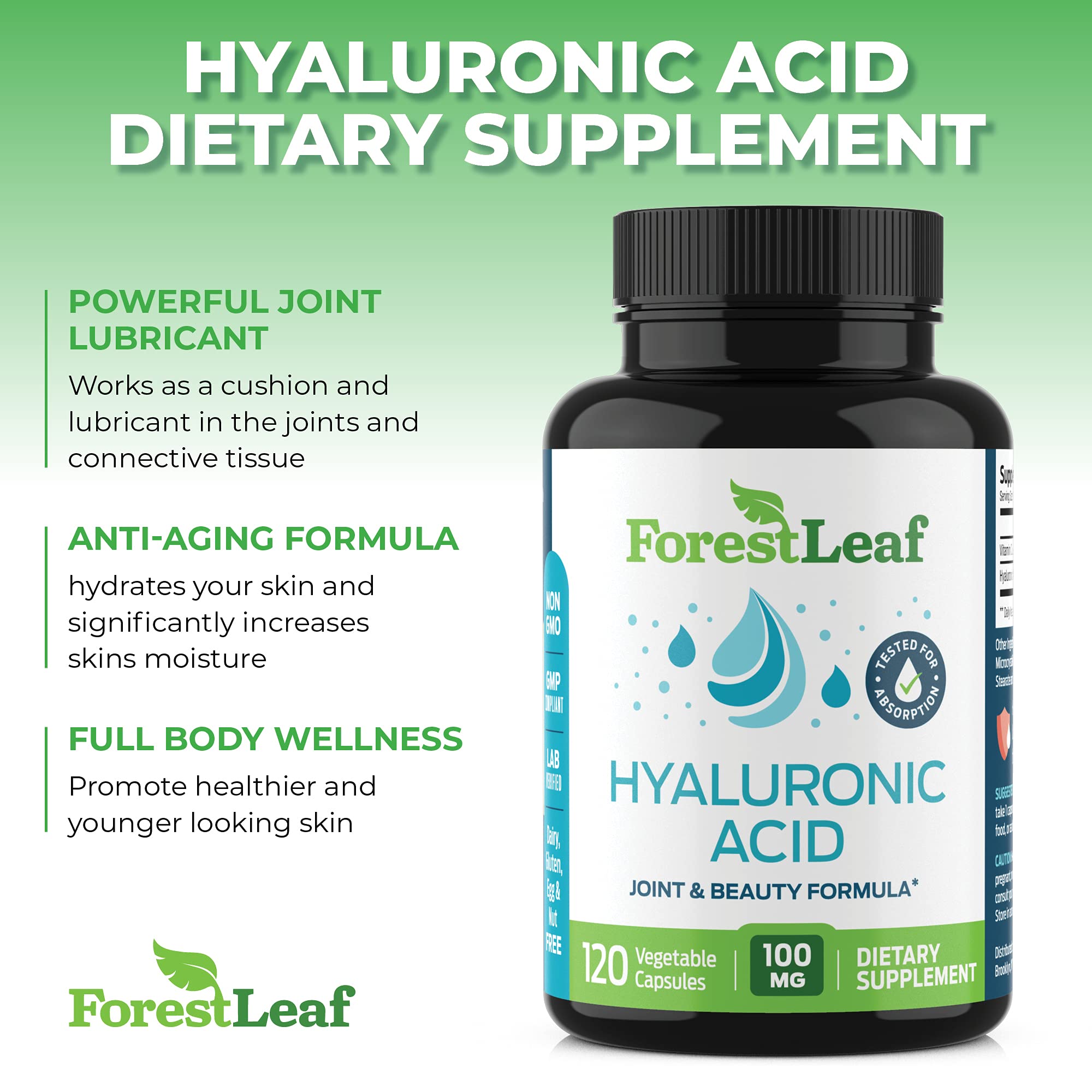 Foto 5 pulgar | Suplementos De Ácido Hialurónico Forestleaf 100 Mg Más Vitamina C 50 Mg - Venta Internacional.
