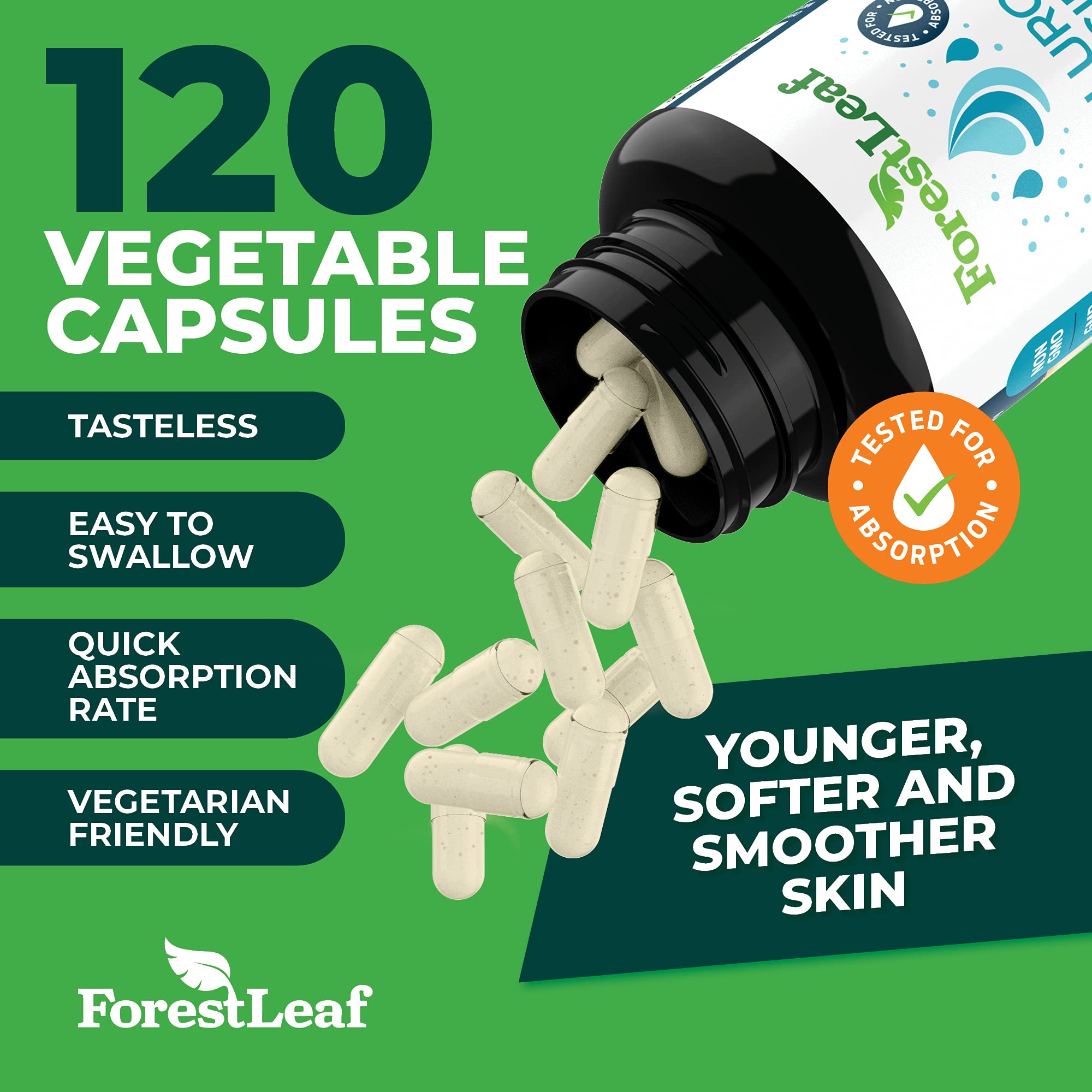 Foto 6 pulgar | Suplementos De Ácido Hialurónico Forestleaf 100 Mg Más Vitamina C 50 Mg - Venta Internacional.