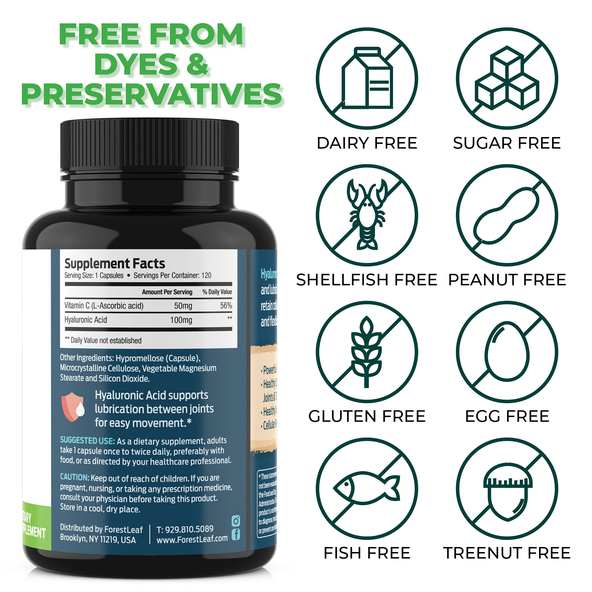 Foto 7 pulgar | Suplementos De Ácido Hialurónico Forestleaf 100 Mg Más Vitamina C 50 Mg - Venta Internacional.