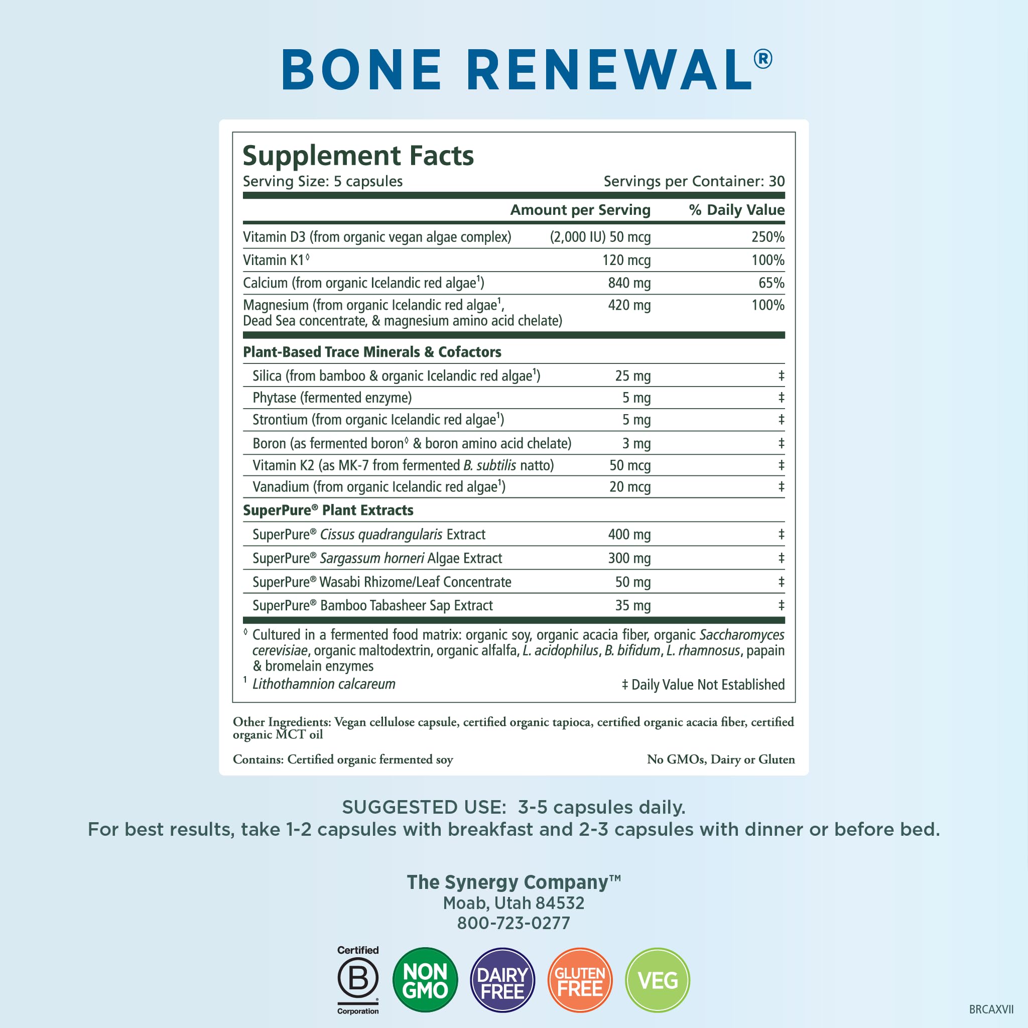 Foto 2 | Suplemento Pure Synergy Bone Renewal Bone Health 150 Cápsulas - Venta Internacional.