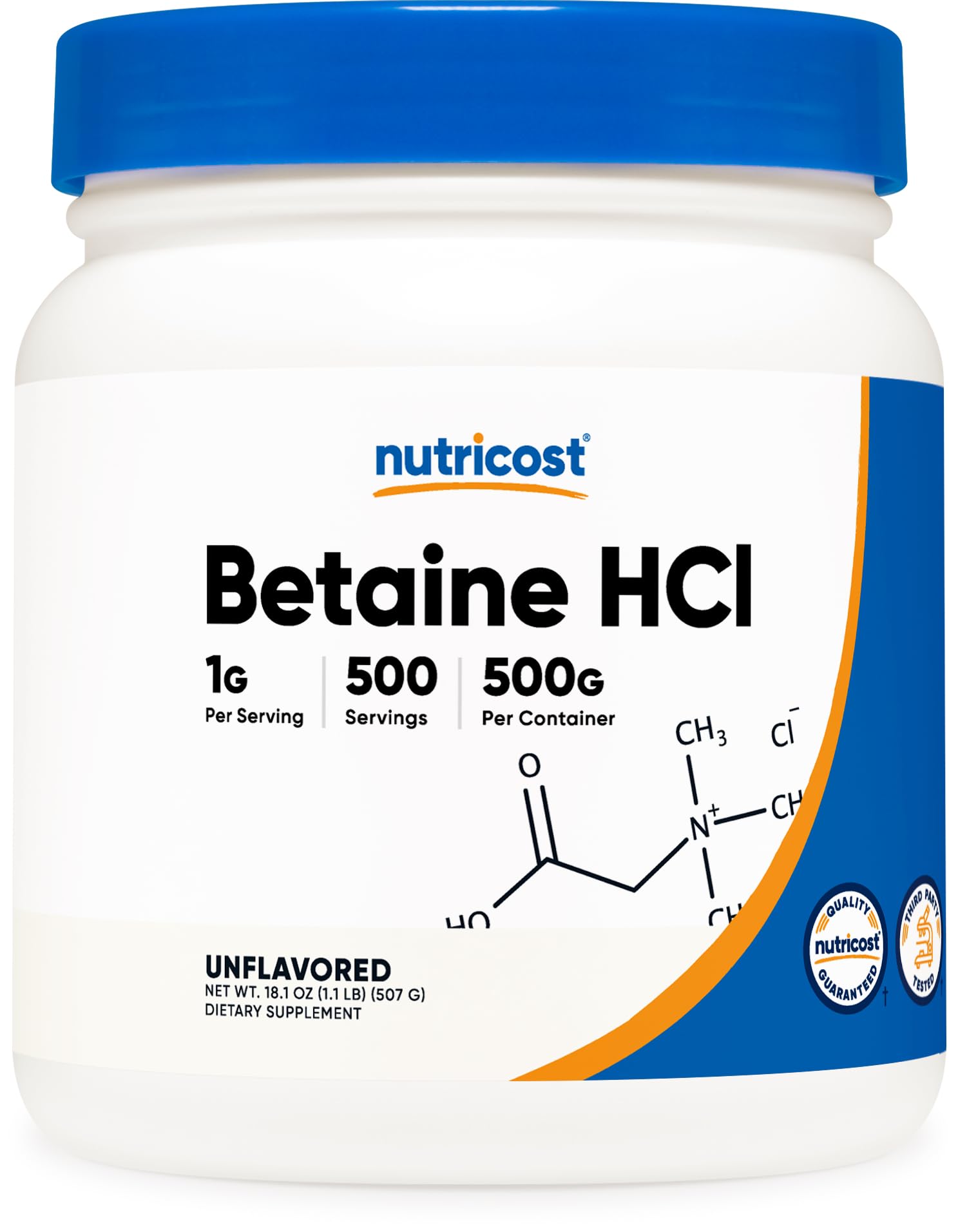 Foto 2 pulgar | Suplemento Nutricost Betaine Hcl En Polvo 500 G Sin Gluten - Venta Internacional.
