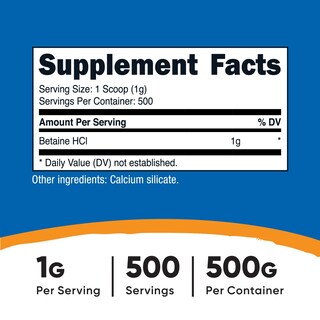 Foto 2 | Suplemento Nutricost Betaine Hcl En Polvo 500 G Sin Gluten - Venta Internacional.