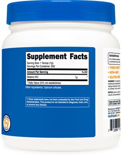 Foto 5 | Suplemento Nutricost Betaine Hcl En Polvo 500 G Sin Gluten - Venta Internacional.