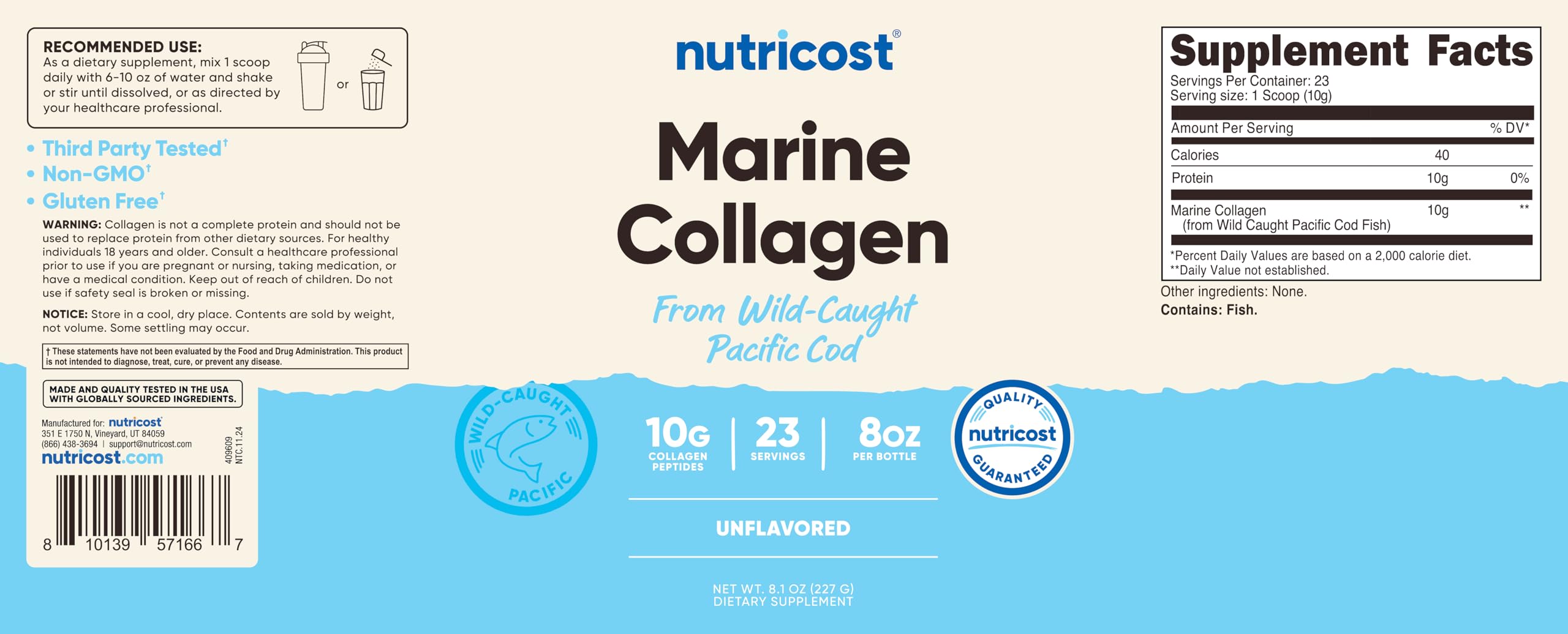 Foto 7 pulgar | Colágeno Marino En Polvo Nutricost Wild Caught Fish 240 Ml - Venta Internacional.
