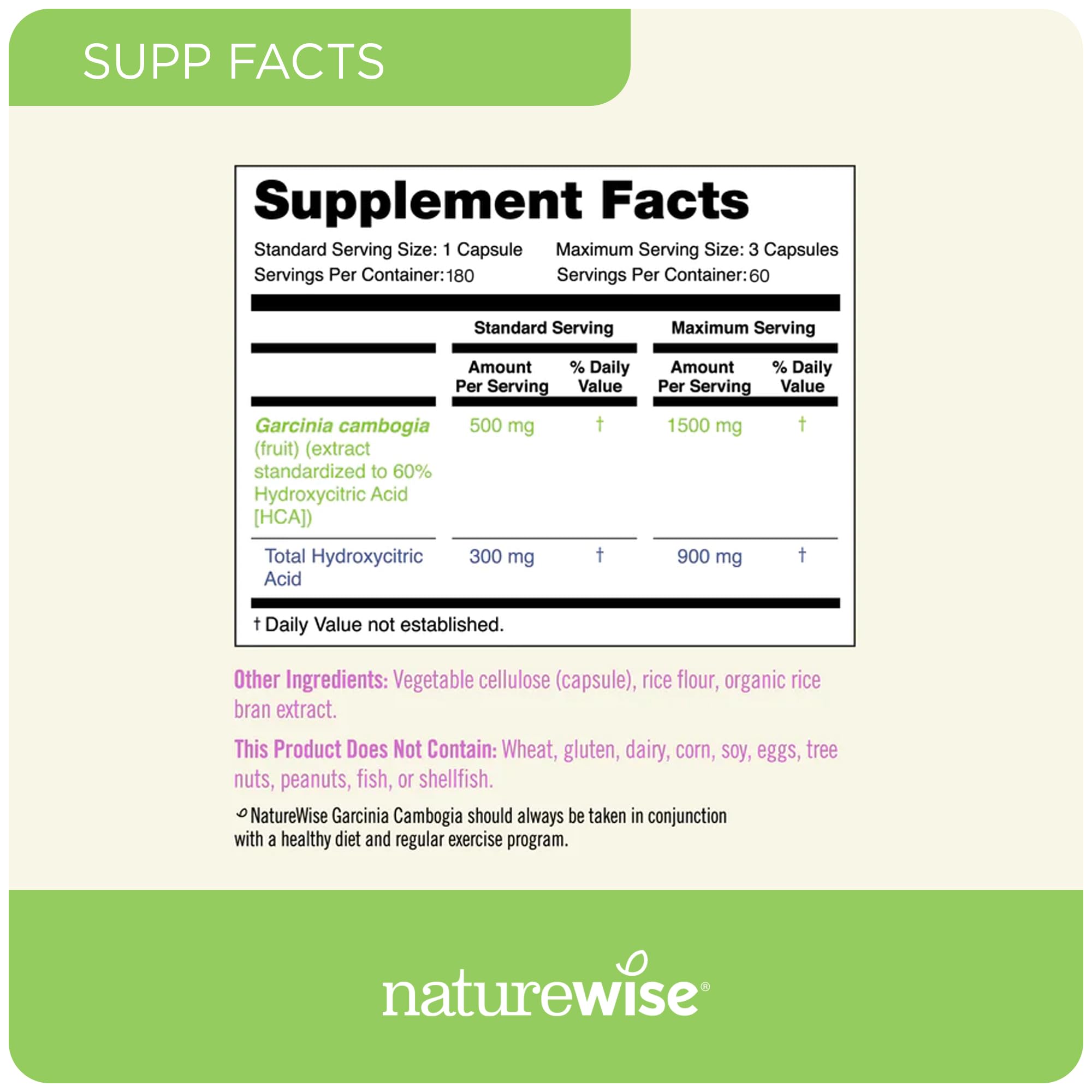 Foto 4 pulgar | Suplemento Naturewise Garcinia Cambogia 60% Hca 180 Cápsulas - Venta Internacional.