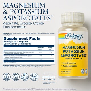 Foto 2 | Suplemento Solaray De Asporotatos De Magnesio Y Potasio, 60 Cápsulas Vegetales - Venta Internacional.