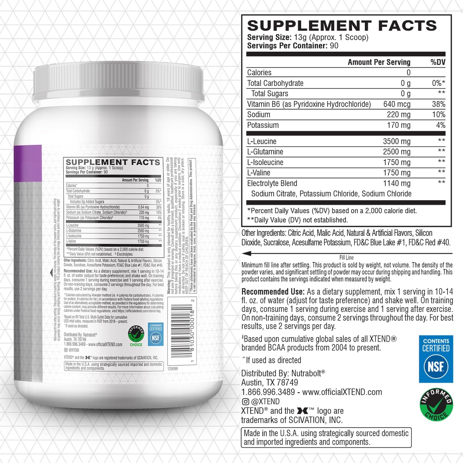 Foto 3 pulgar | Bcaa En Polvo Xtend Original Glacial Grape Sin Azúcar, 90 Dosis - Venta Internacional.