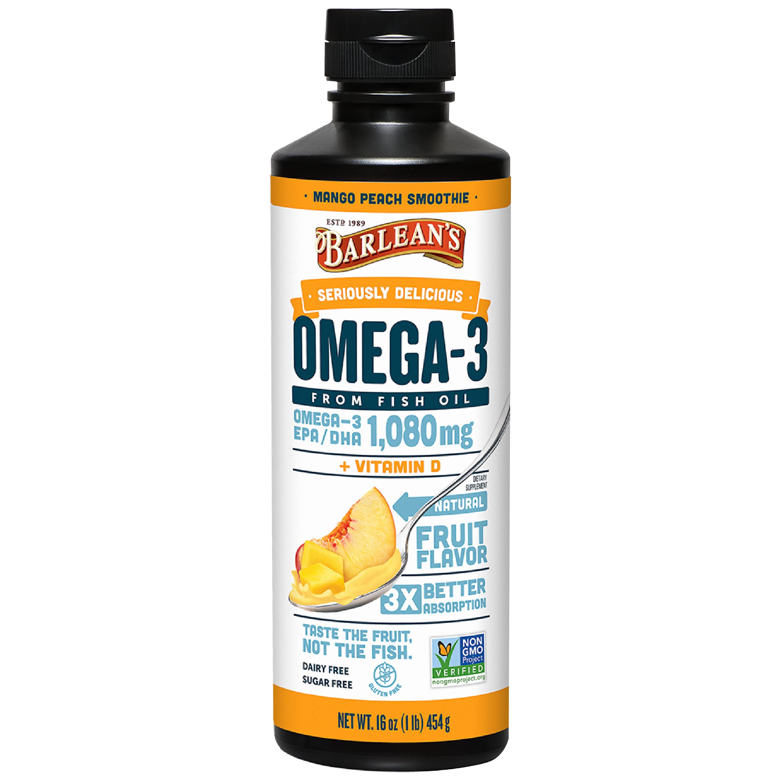 Foto 2 pulgar | Complemente El Aceite De Pescado Barlean's Mango Peach Omega 3 De 500 Ml Con Vitamina D - Venta Internacional.