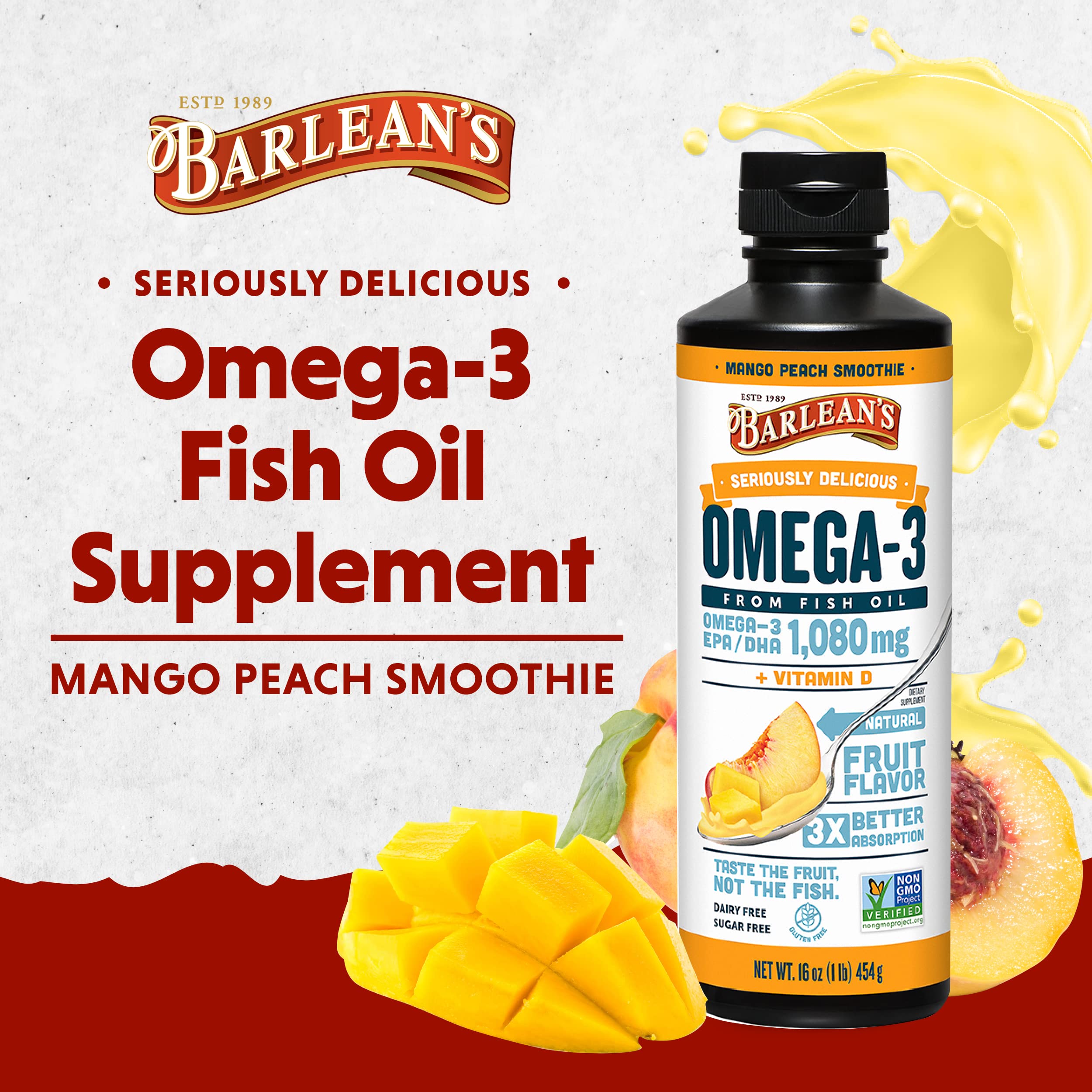 Foto 3 pulgar | Complemente El Aceite De Pescado Barlean's Mango Peach Omega 3 De 500 Ml Con Vitamina D - Venta Internacional.