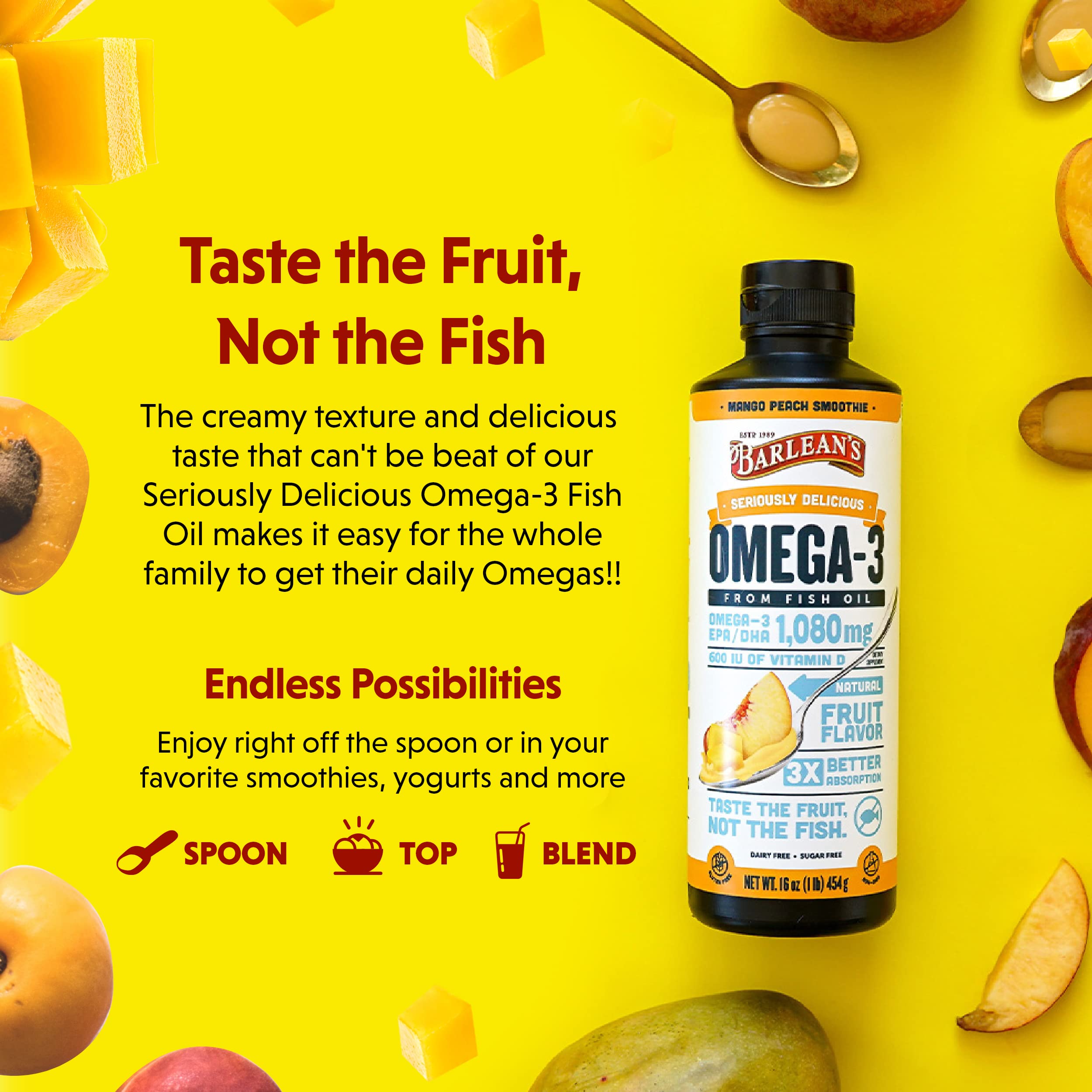 Foto 4 pulgar | Complemente El Aceite De Pescado Barlean's Mango Peach Omega 3 De 500 Ml Con Vitamina D - Venta Internacional.