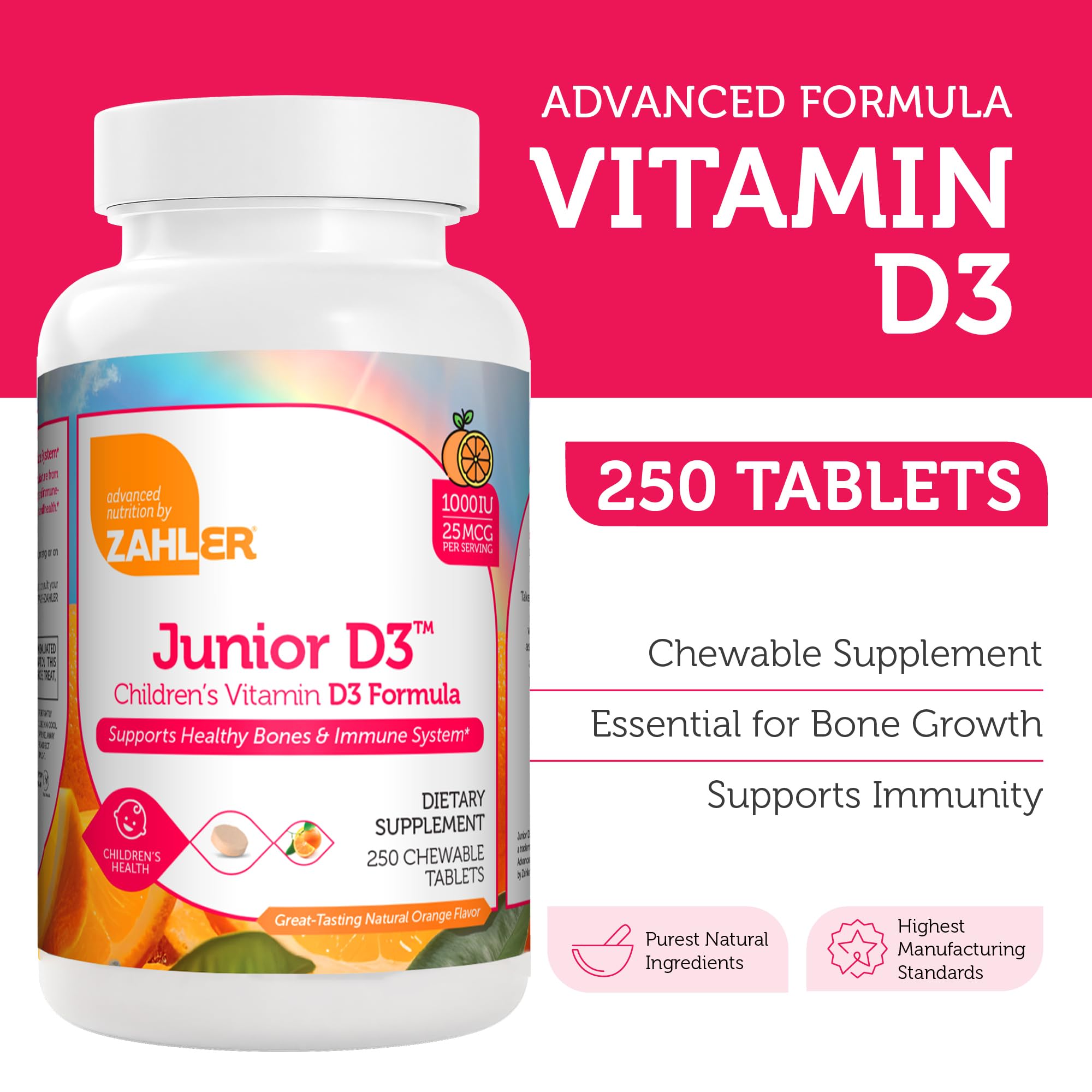 Foto 4 pulgar | Vitamina D3 Zahler Junior  250 Tabletas - Venta Internacional