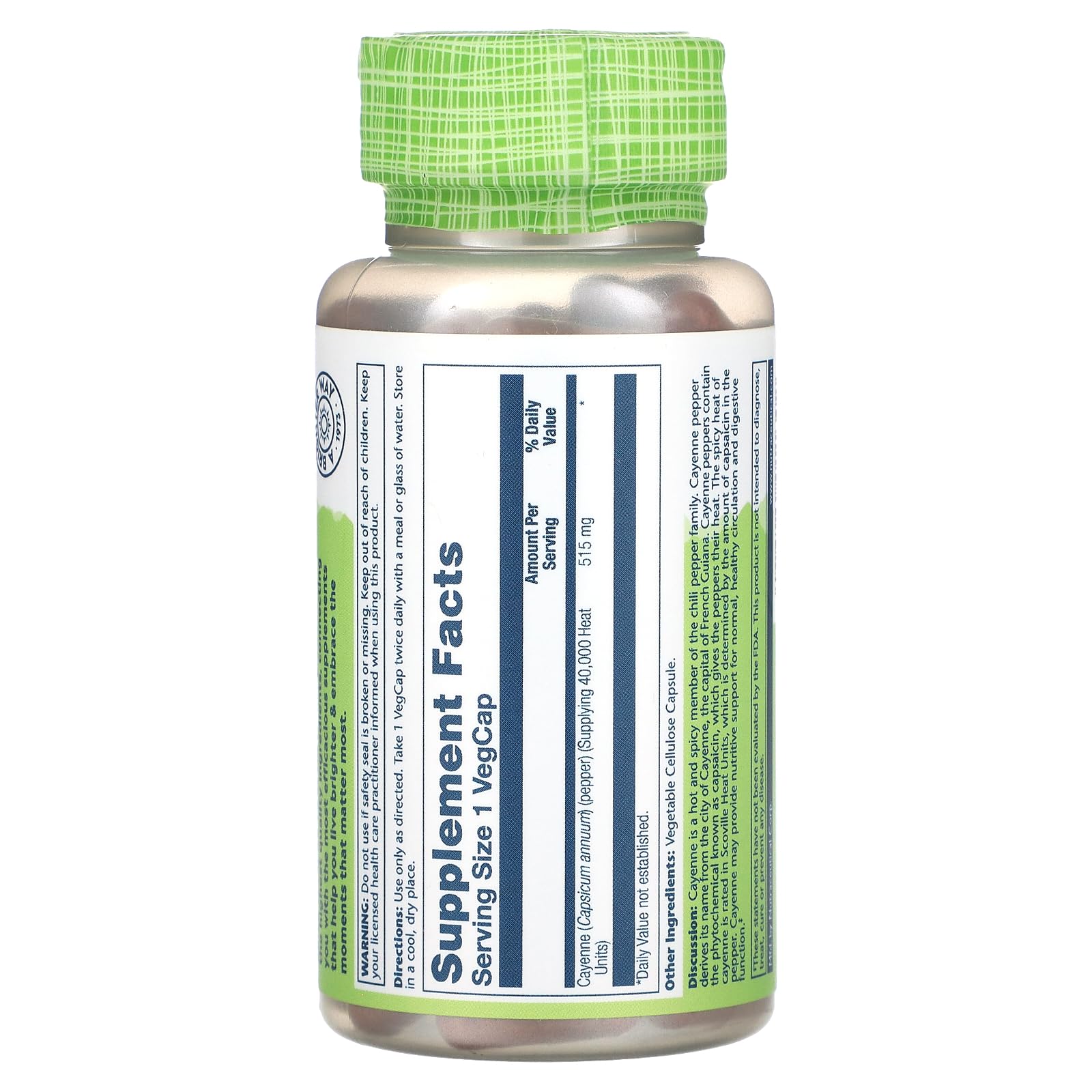 Foto 3 pulgar | Suplemento Solaray: Pimienta De Cayena 515 Mg, 100 Cápsulas Vegetales - Venta Internacional.