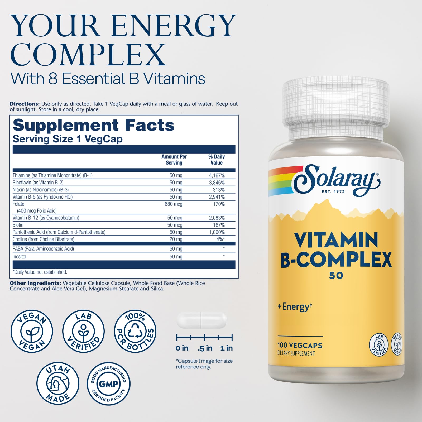 Foto 3 pulgar | Suplemento De Complejo De Vitamina B Solaray, 50 Mg, Vegano, 100 Cápsulas Vegetarianas - Venta Internacional.