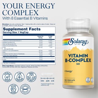 Foto 2 | Suplemento De Complejo De Vitamina B Solaray, 50 Mg, Vegano, 100 Cápsulas Vegetarianas - Venta Internacional.