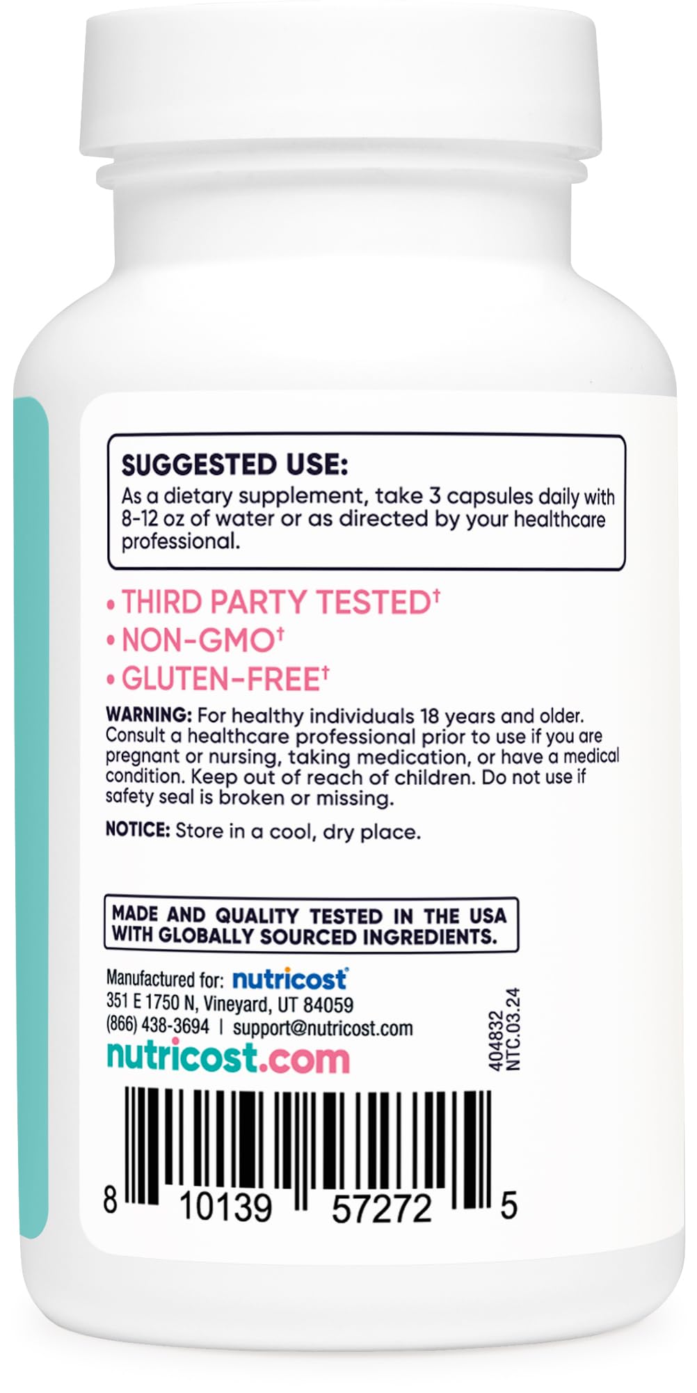 Foto 5 pulgar | Suplemento Nutricost D-manose Con Arándano Rojo 1300 Mg 90 Cápsulas - Venta Internacional.