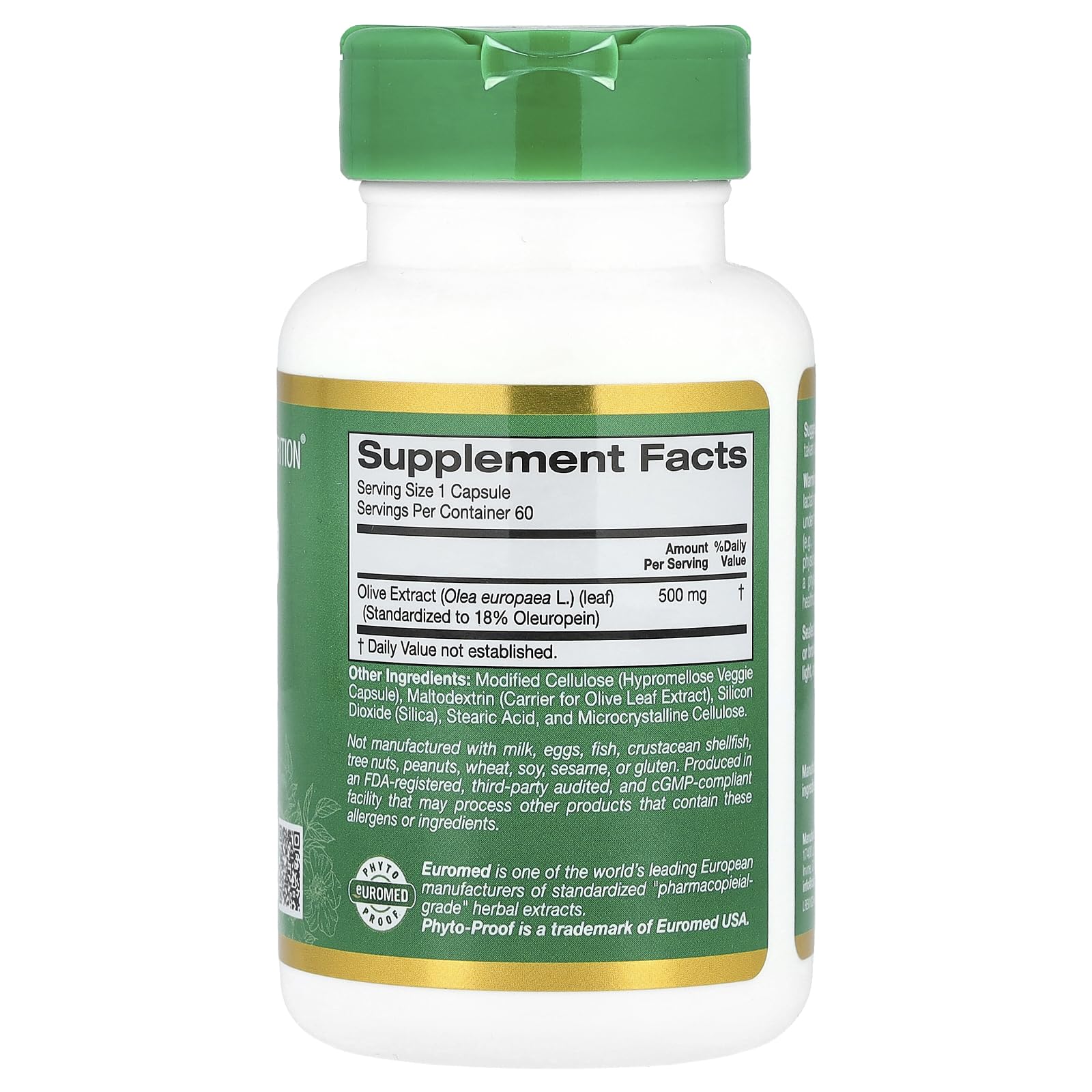 Foto 3 pulgar | Suplemento De Extracto De Hoja De Olivo De California Gold Nutrition 500 Mg - Venta Internacional.