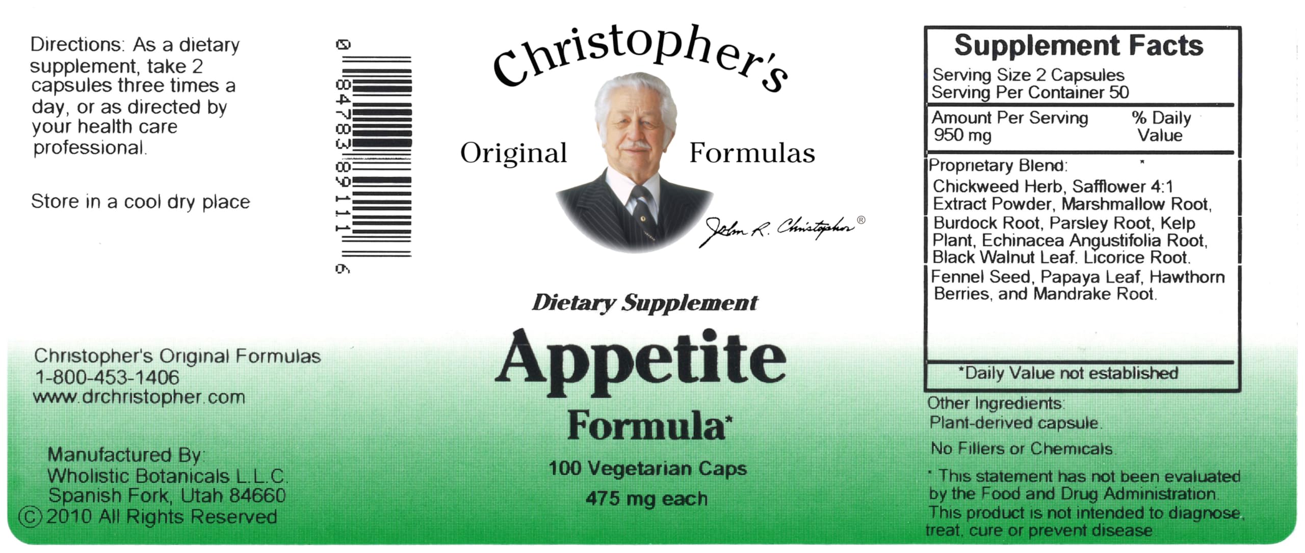 Foto 4 pulgar | Suplemento Christopher's Original Formulas Appetite 100 Cápsulas - Venta Internacional.