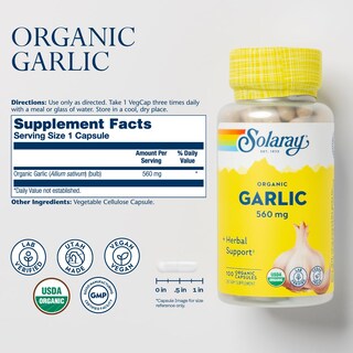 Foto 2 | Suplementos Solaray, Píldoras De Ajo Orgánico, 560 Mg, 100 Cápsulas Vegetales - Venta Internacional.
