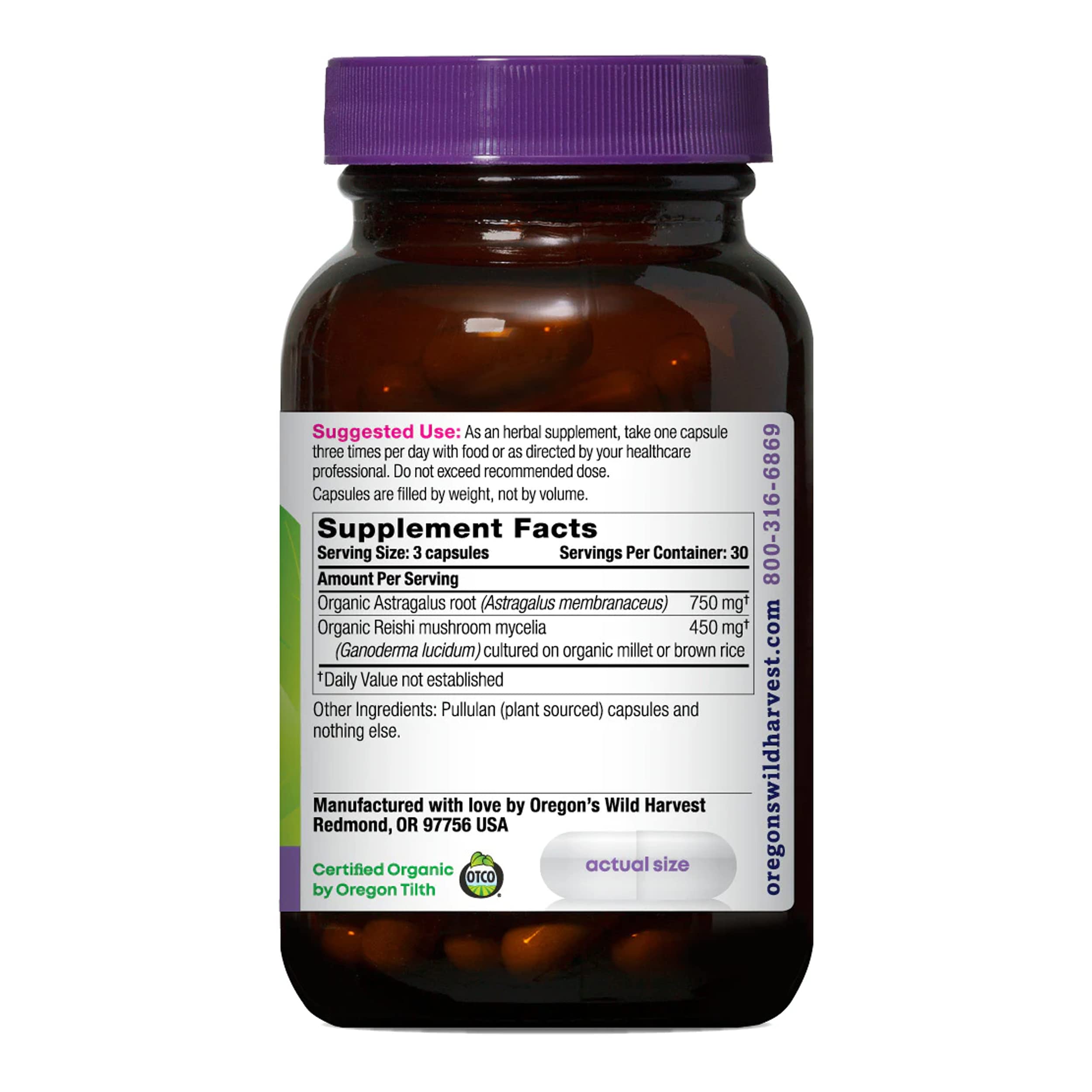 Foto 3 pulgar | Suplemento Herbal Oregon's Wild Harvest Astragalus Reishi 90 - Venta Internacional.