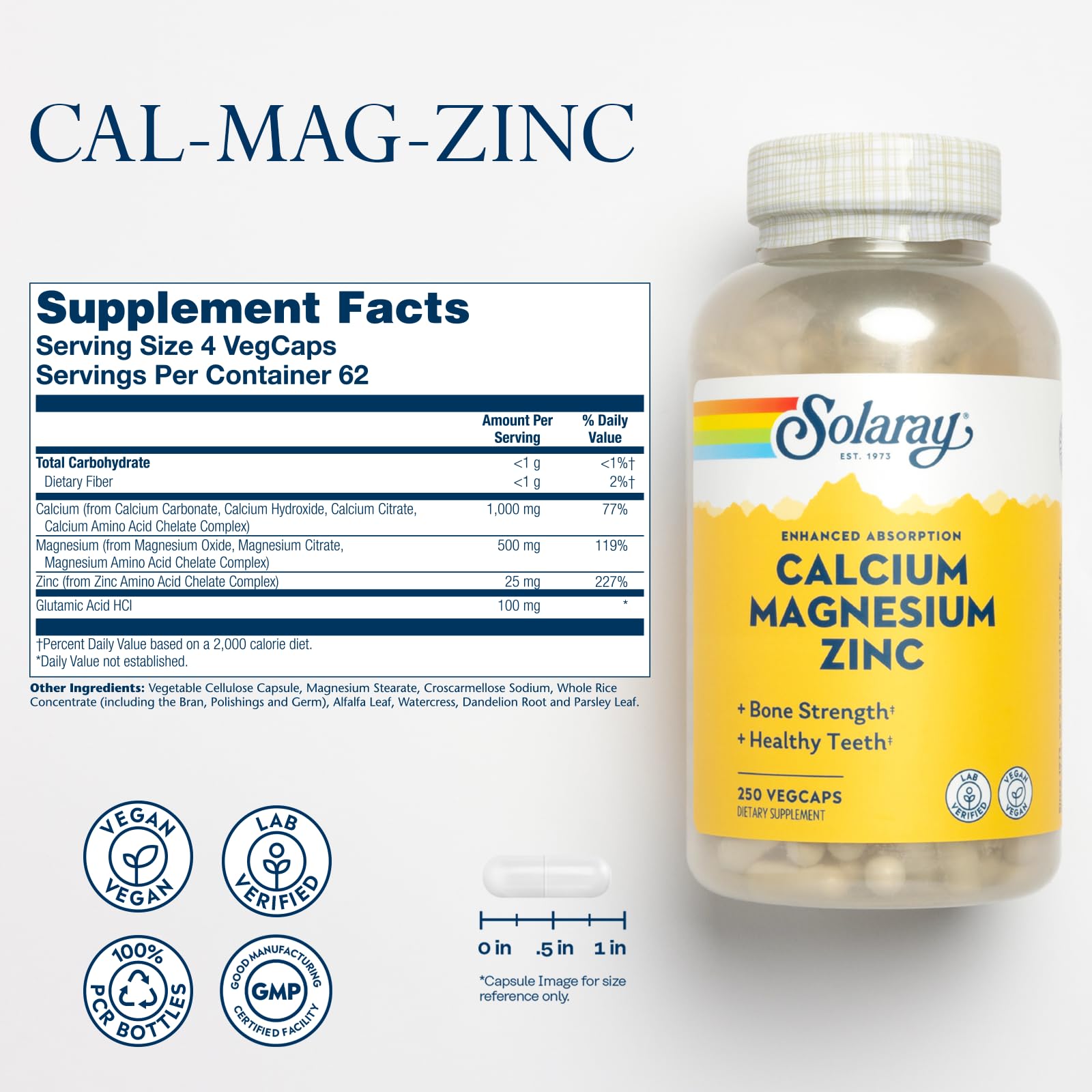 Foto 3 pulgar | Suplemento Solaray Calcio Magnesio Zinc 1000 Mg/500 Mg/25 Mg - Venta Internacional.