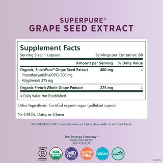 Foto 2 | Suplemento Pure Synergy Superpure De Extracto De Semilla De Uva 60 Cápsulas - Venta Internacional.
