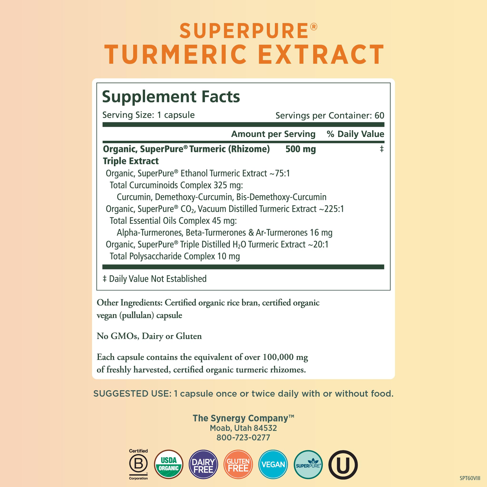 Foto 3 pulgar | Suplemento De Extracto De Cúrcuma Superpuro Pure De Pure Synergy 500 Mg - Venta Internacional.