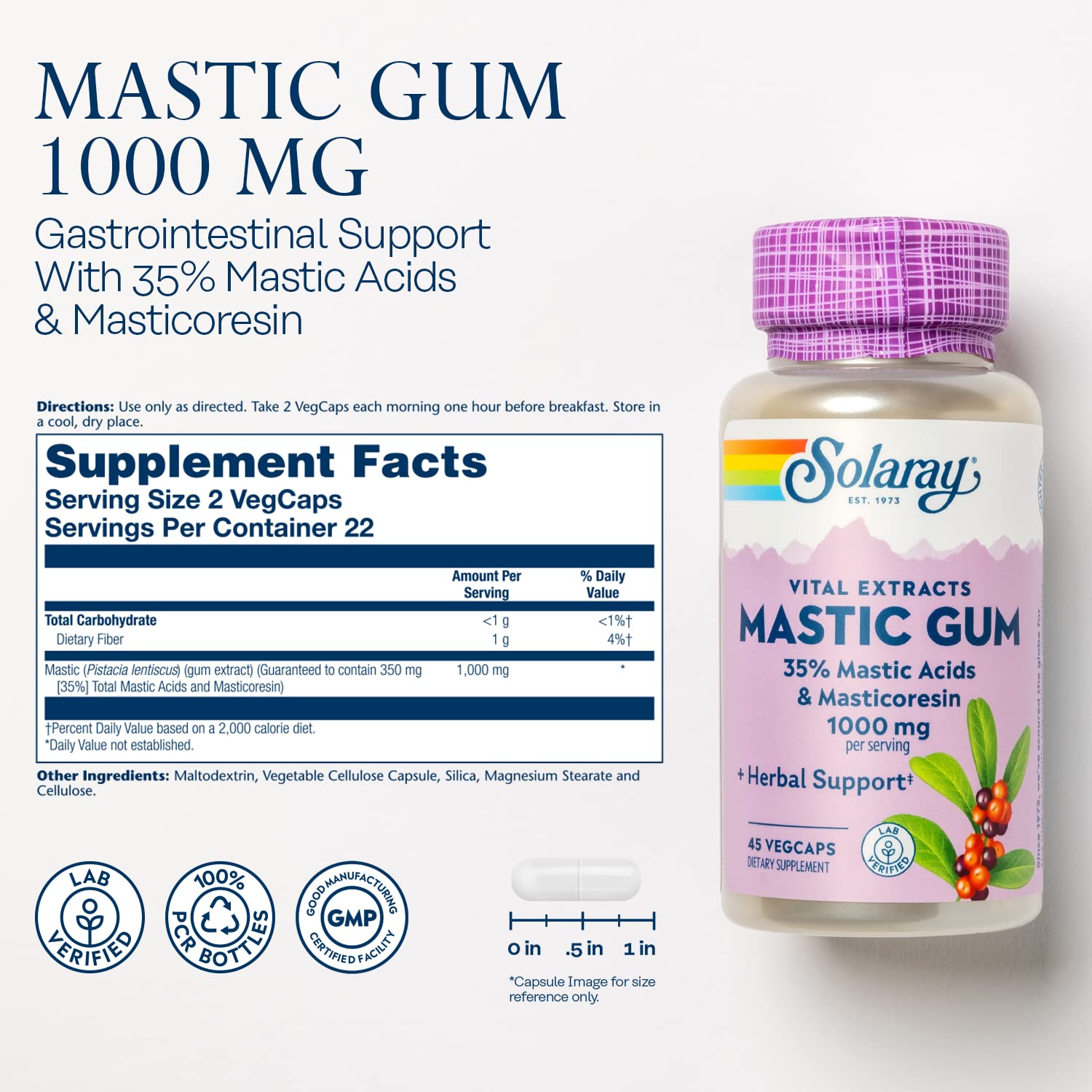 Foto 2 | Suplemento De Extracto De Chicle Solaray, 500 Mg, 45 Cápsulas - Venta Internacional.