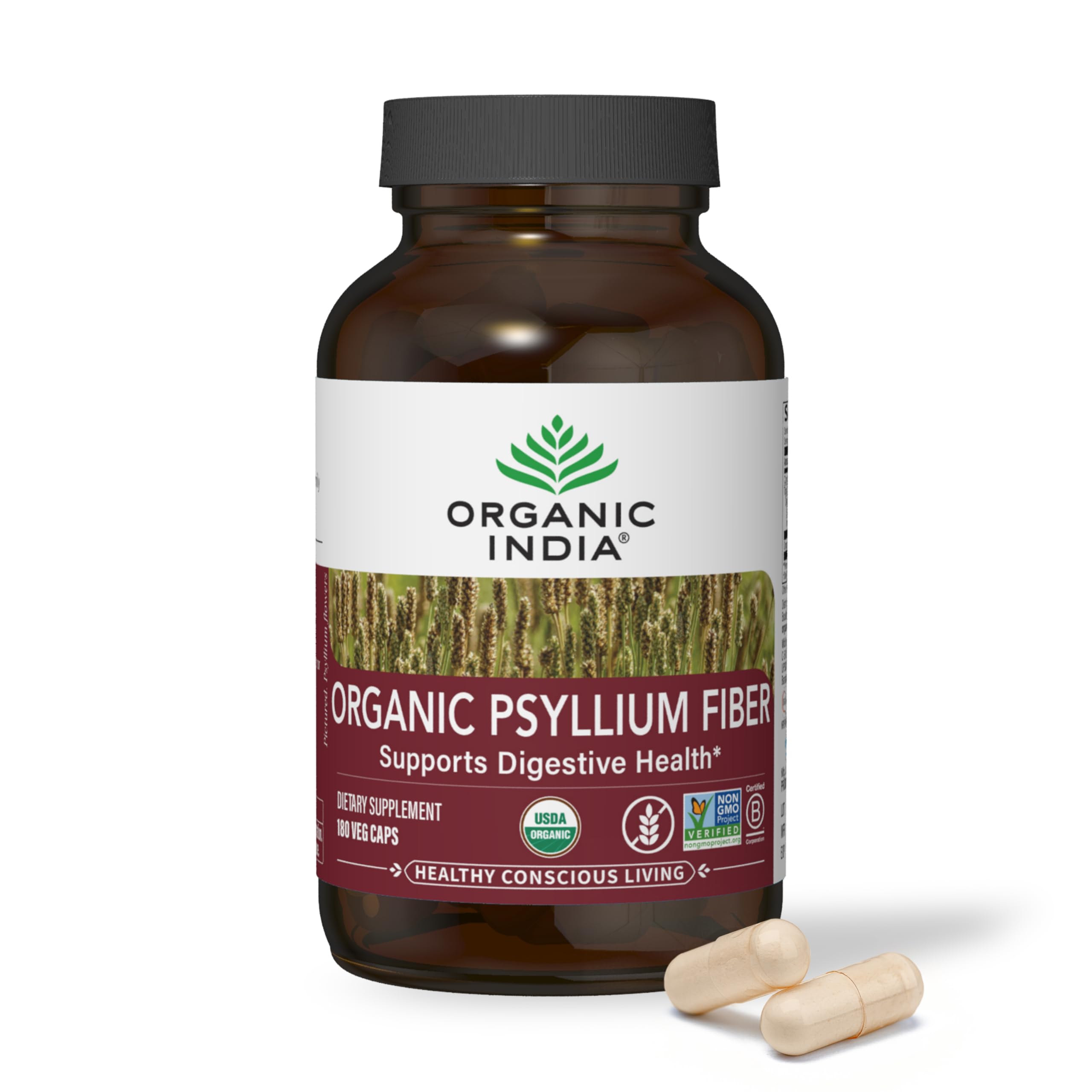 Foto 2 pulgar | Suplemento De Fibra Organic India, Cápsulas De Cáscara De Psyllium, 180 Unidades - Venta Internacional.