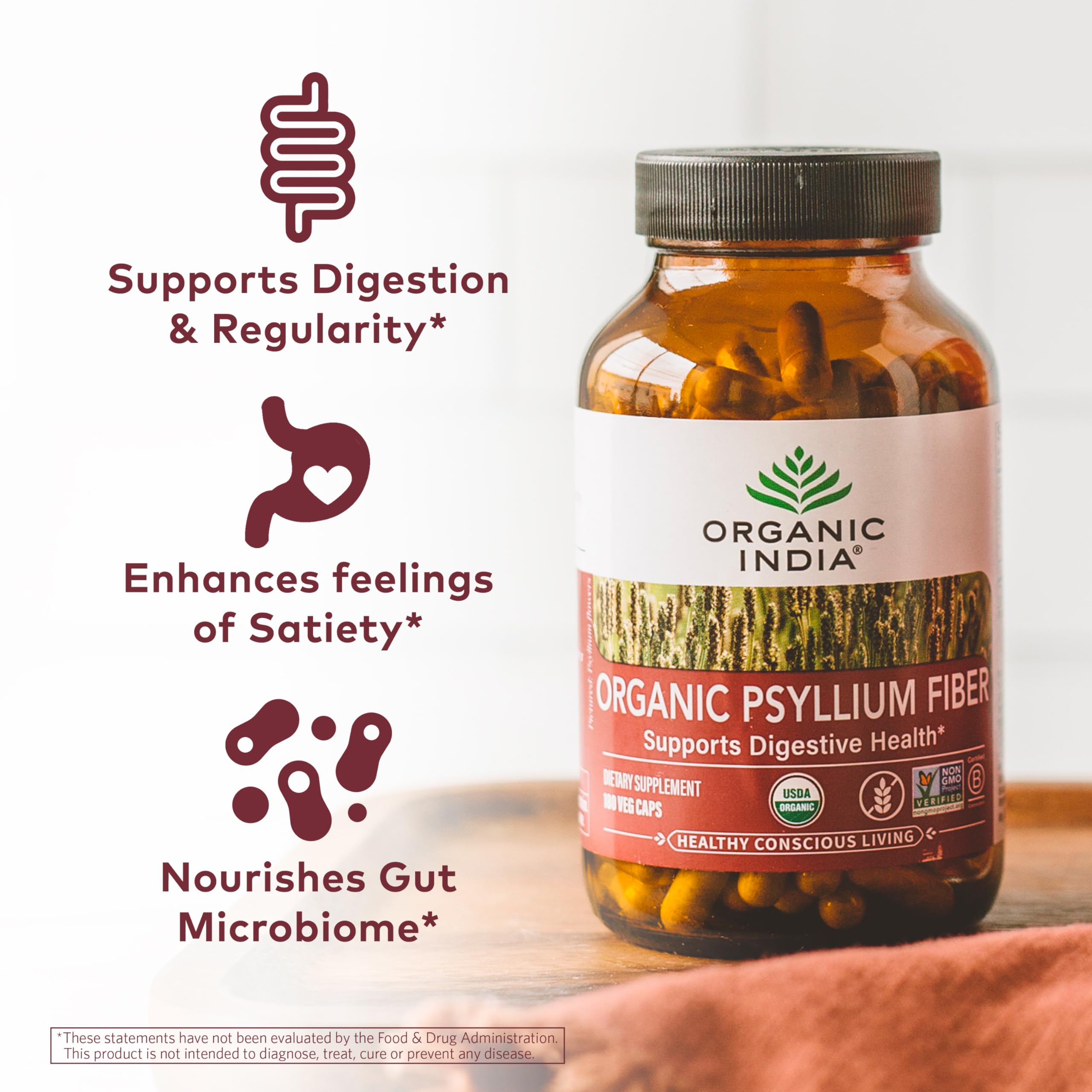 Foto 2 | Suplemento De Fibra Organic India, Cápsulas De Cáscara De Psyllium, 180 Unidades - Venta Internacional.