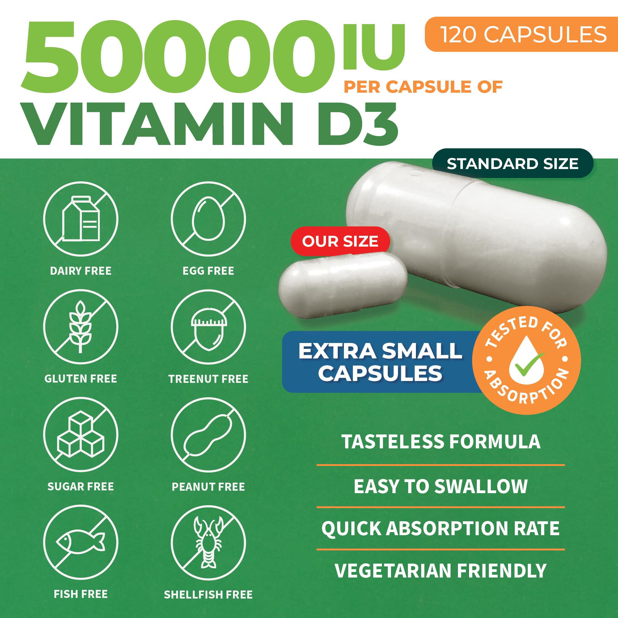 Foto 3 pulgar | Suplementos De Vitamina D3 Forestleaf, 50 000 Ui, 120 Cápsulas - Venta Internacional.