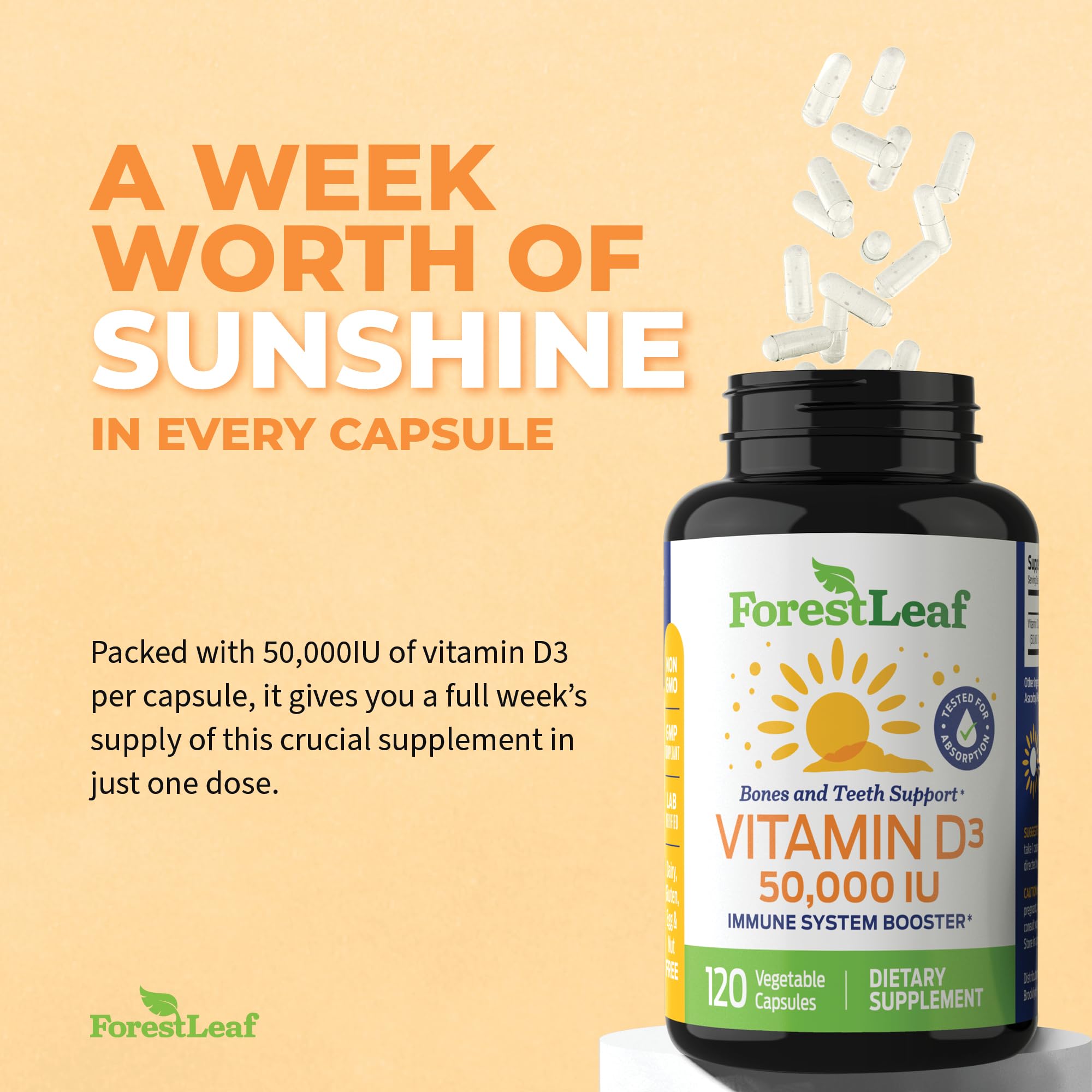 Foto 4 | Suplementos De Vitamina D3 Forestleaf, 50 000 Ui, 120 Cápsulas - Venta Internacional.