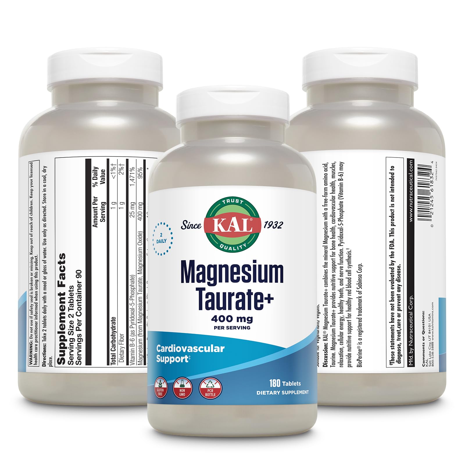 Foto 3 | Suplemento Kal De Taurato De Magnesio 400 Mg Con Coenzima B6 180 Tabletas - Venta Internacional.
