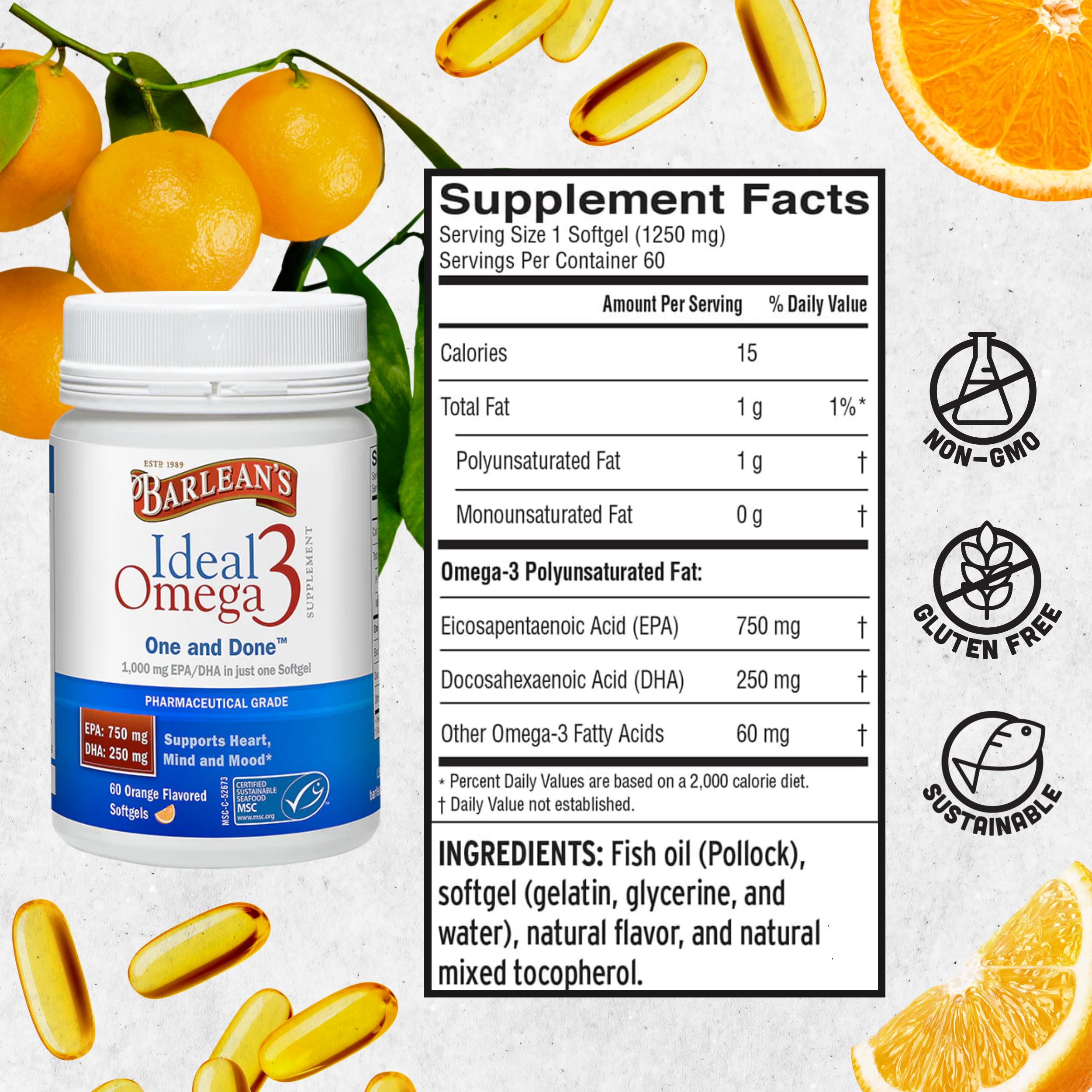 Foto 7 pulgar | Suplemento De Aceite De Pescado Ideal Con Omega 3 De Barlean's, 1000 Mg, 60 Cápsulas Blandas - Venta Internacional.