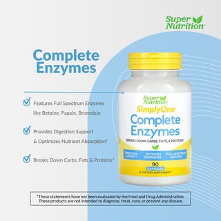 Foto 3 | Supernutrition Simply One Complete Enzyme Spectrum, 90 Unidades - Venta Internacional.