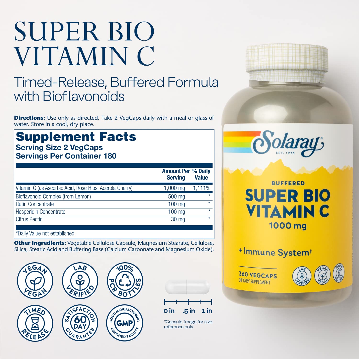 Foto 3 pulgar | Suplemento Solaray Super Bio De Vitamina C Tamponada, 1000 Mg, 360 Cápsulas Vegetales - Venta Internacional.