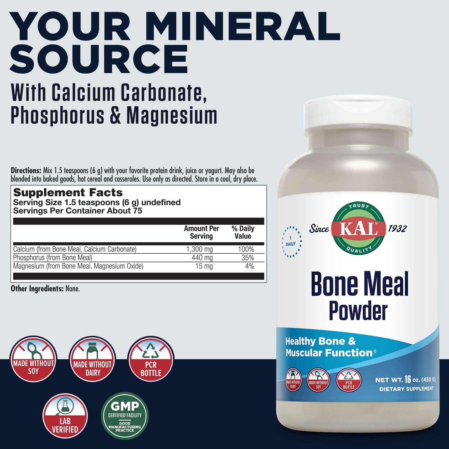 Foto 3 pulgar | Suplemento Bone Meal Kal 450 g-Venta Internacional