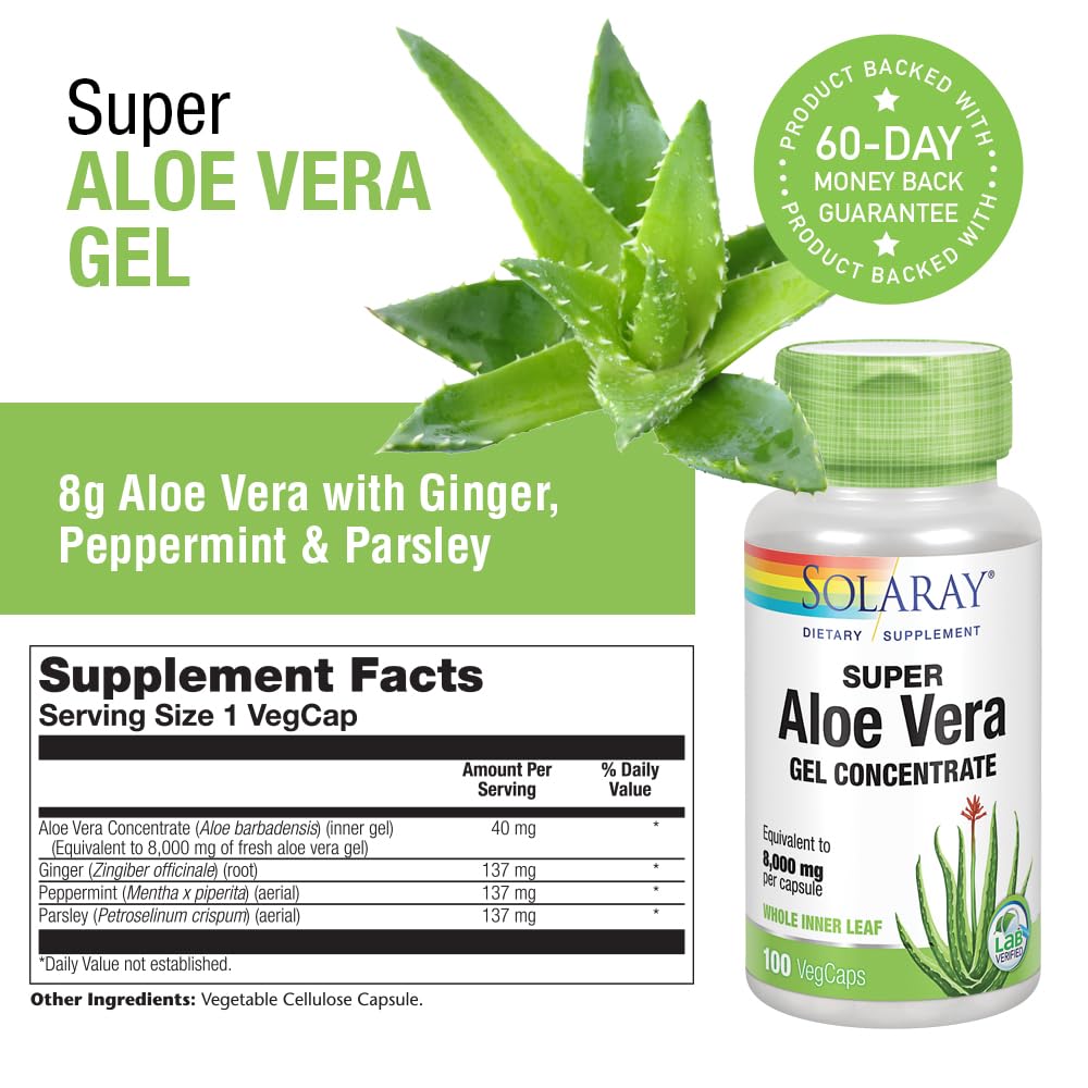 Foto 4 pulgar | Suplemento Solaray Súper Gel de Aloe Vera de 8000 Mg 100 Comprimidos - Venta Internacional