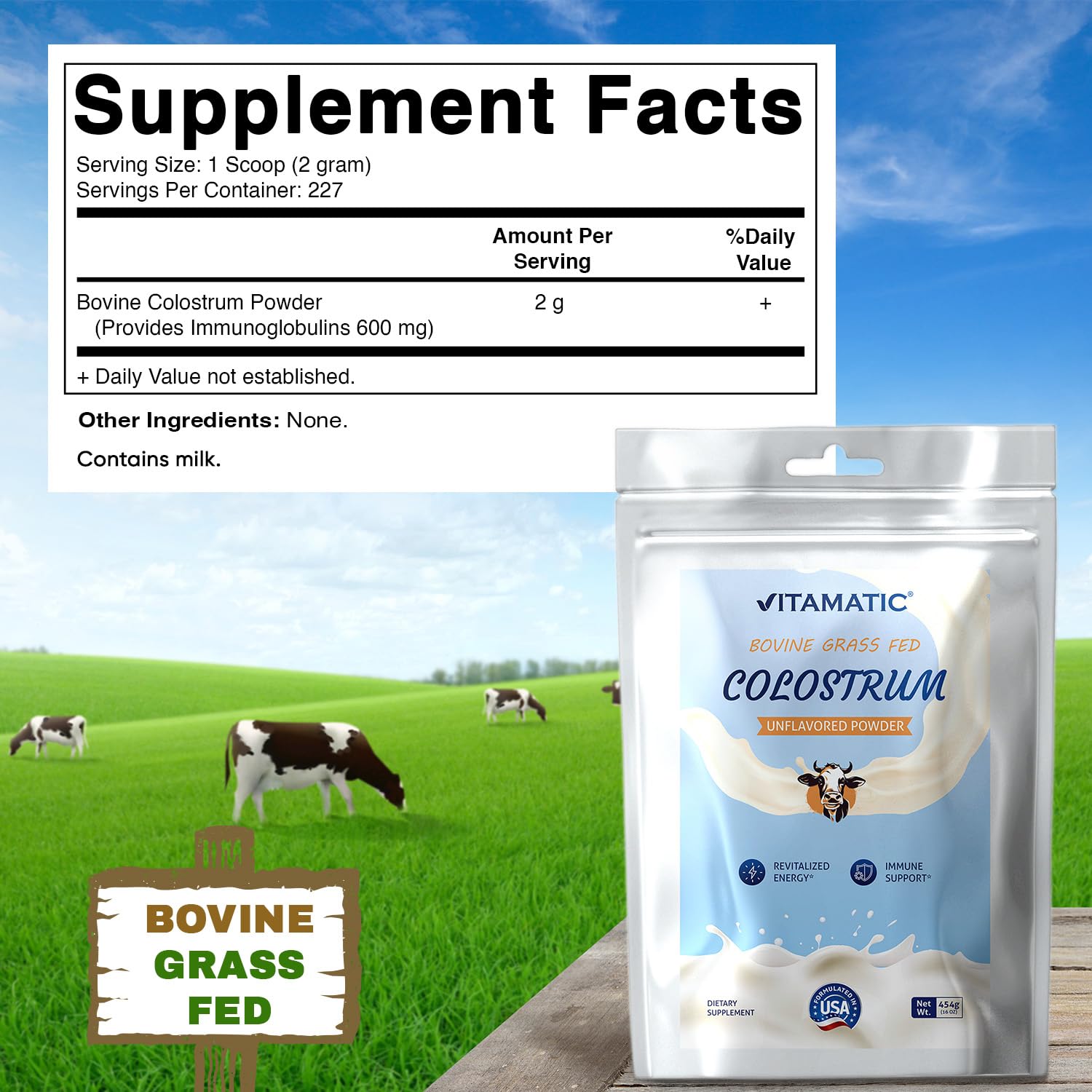 Foto 3 pulgar | Suplemento Vitamático Calostro Bovino en Polvo 454 G - Venta Internacional