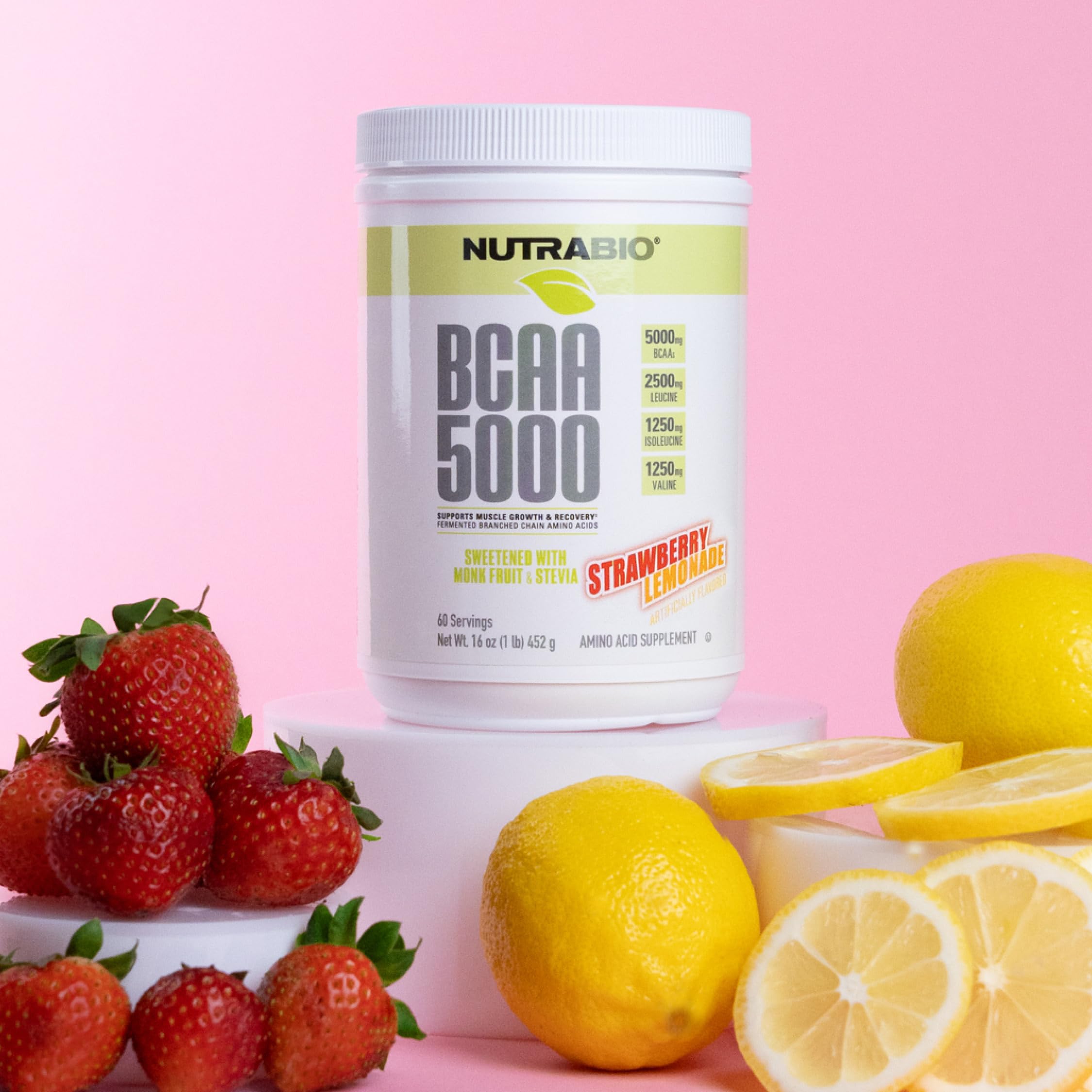 Foto 4 pulgar | Suplemento NutraBio BCAA 5000 en Polvo Limonada de Fresa 60 Porciones - Venta Internacional