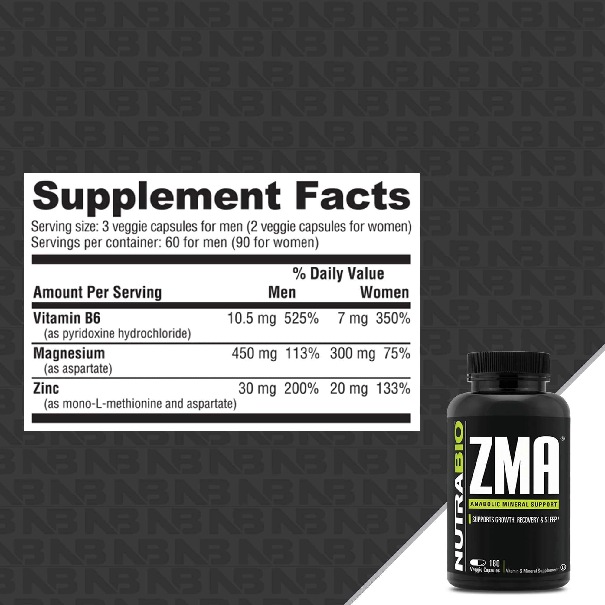 Foto 3 pulgar | Suplemento NutraBio ZMA Anabolic Mineral Support 180 Cápsulas - Venta Internacional
