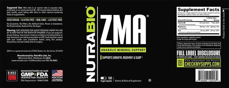Foto 8 pulgar | Suplemento NutraBio ZMA Anabolic Mineral Support 180 Cápsulas - Venta Internacional