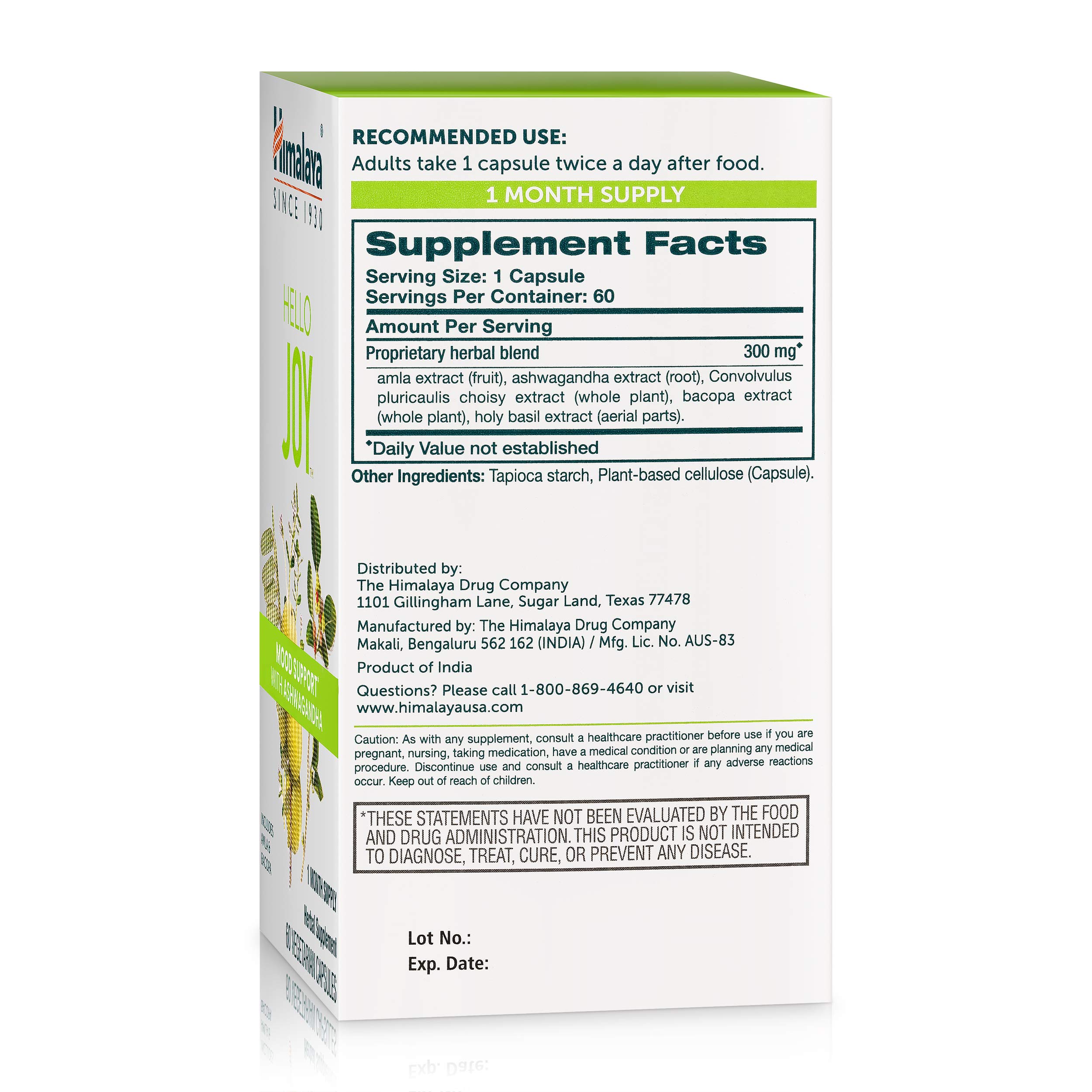 Foto 3 pulgar | Suplemento Himalaya Hello Joy Herbal 60 Cápsulas Veganas - Venta Internacional